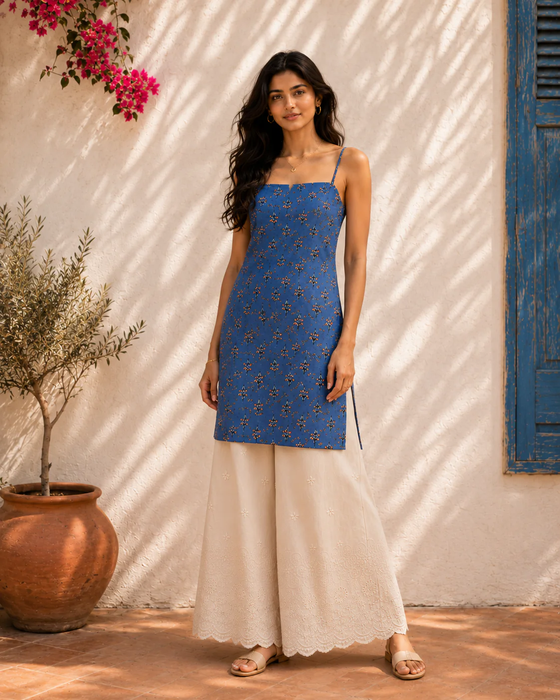 Aahista Blue Handblock Kurta Set - Image 4