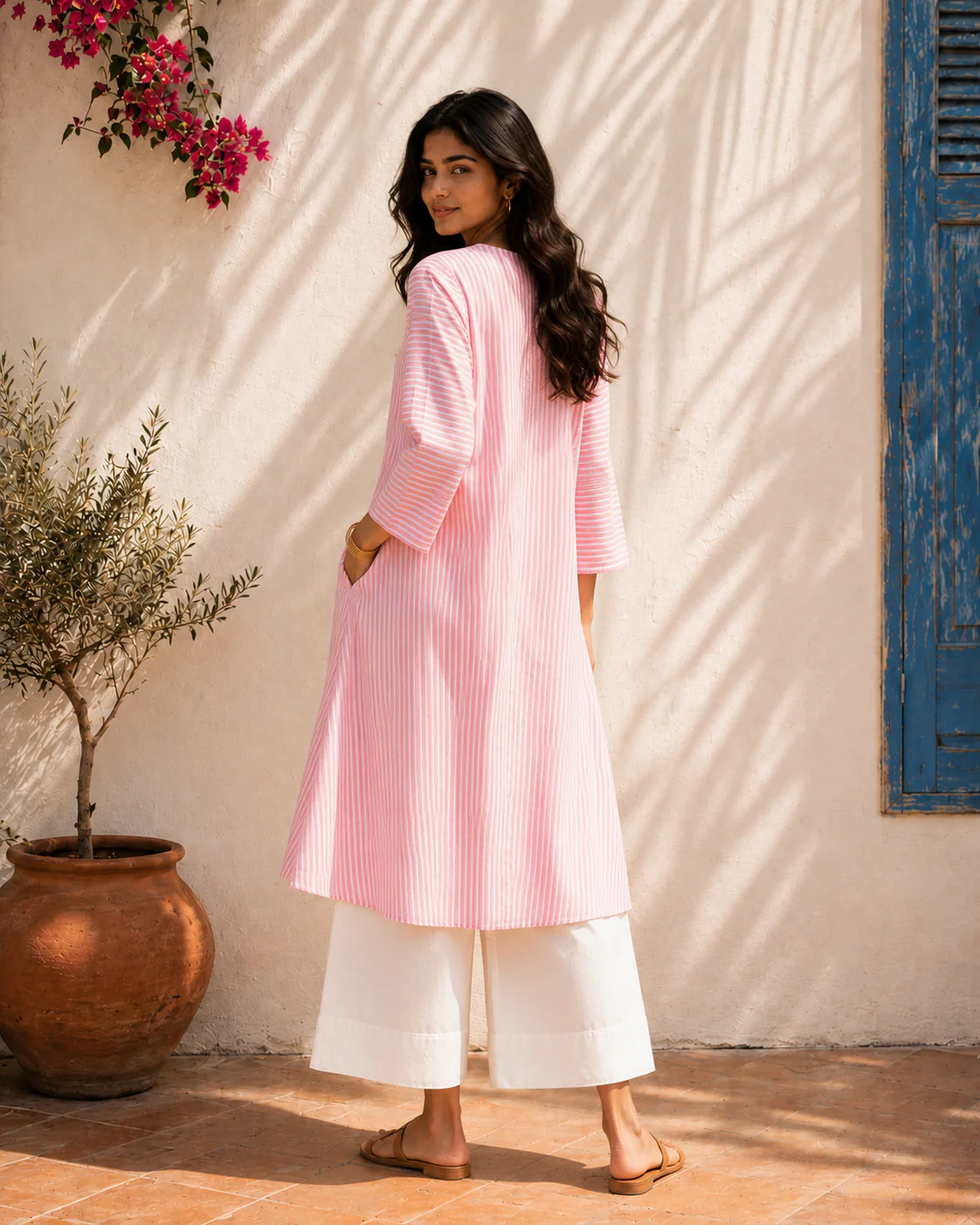 Aahista Pink Stripe Kurta Set - Image 3