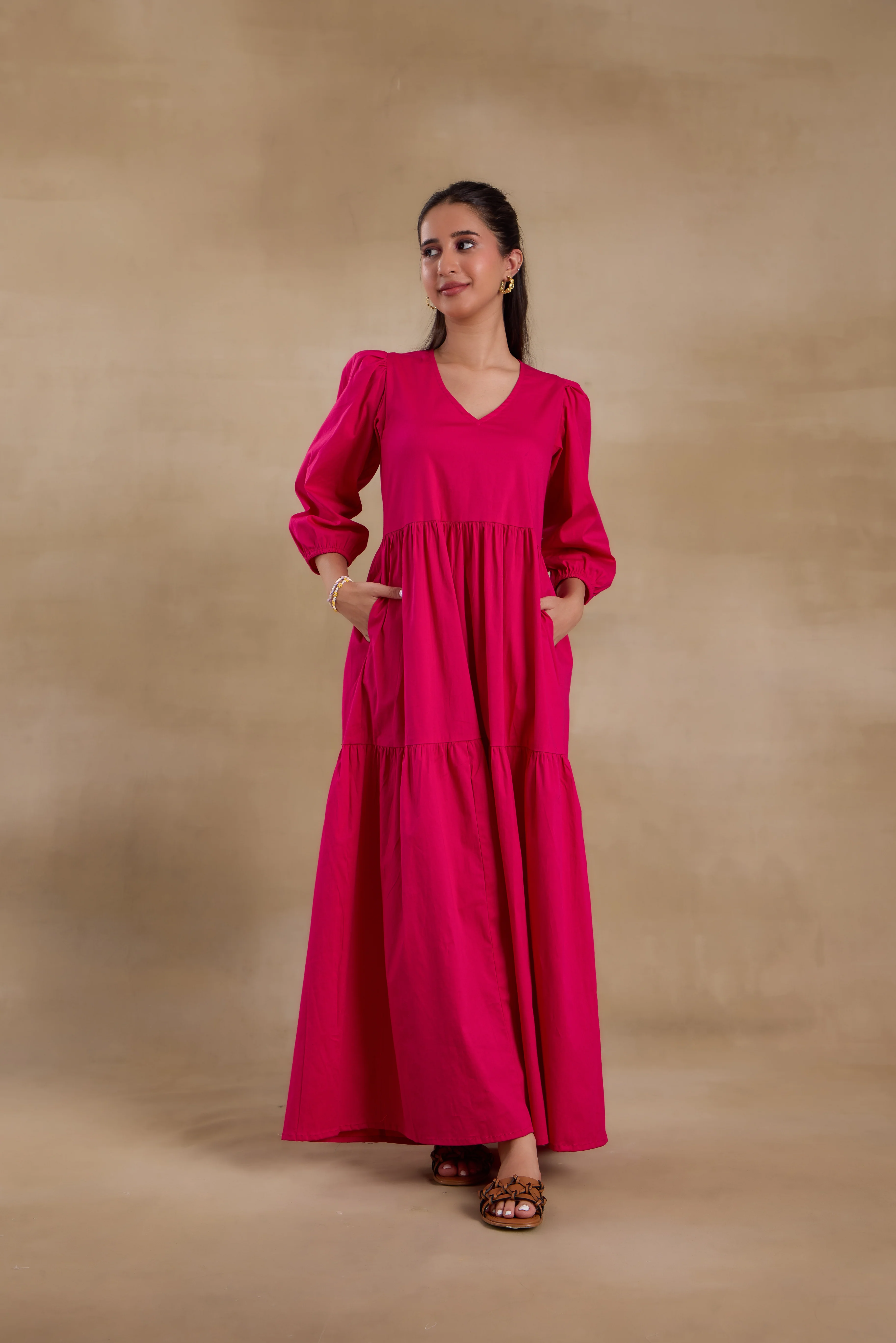 Alaya Essentials Fuchsia Flared Long Dress - Image 6