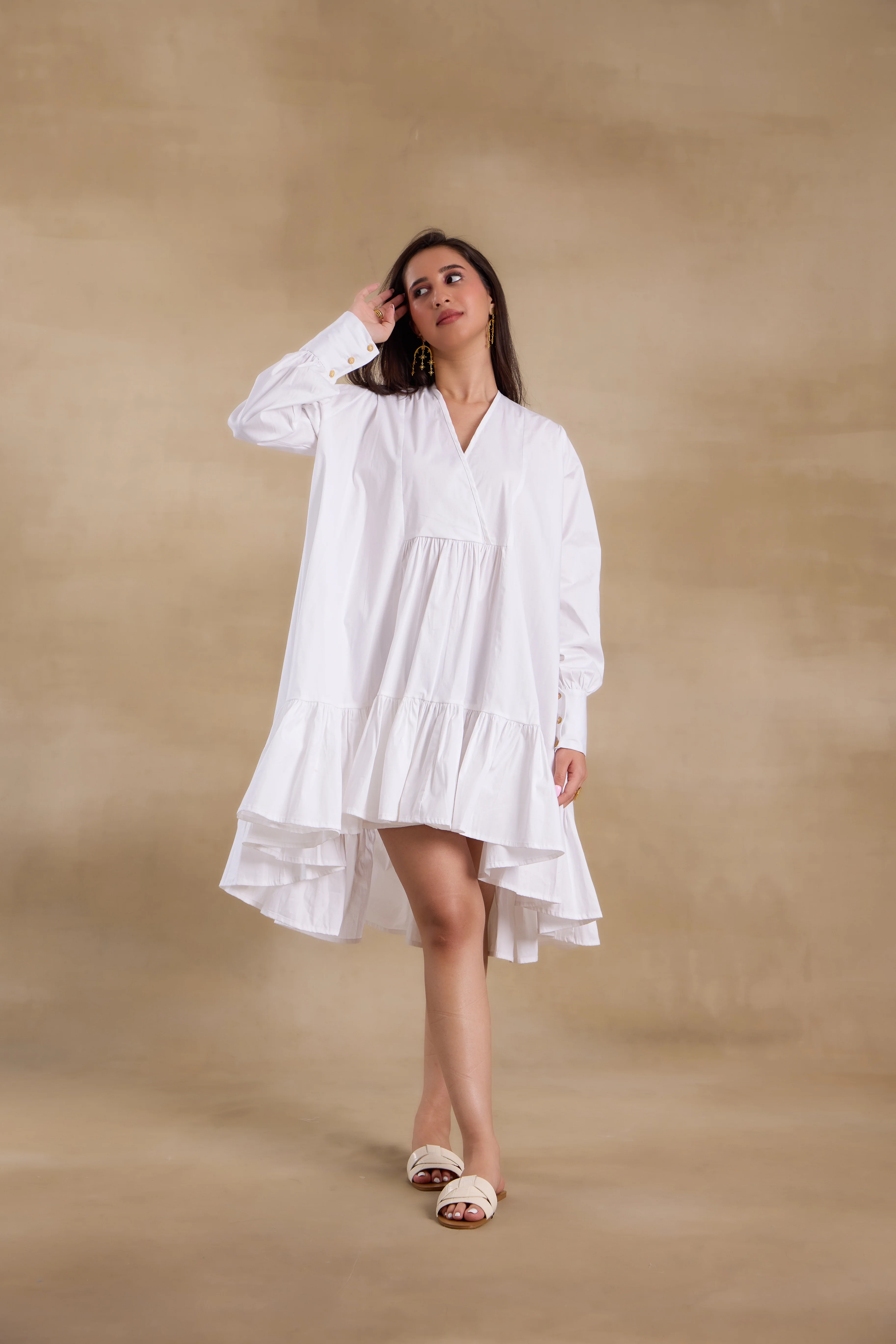 Alaya Essentials White Tiered Ruffle Dress - Image 3