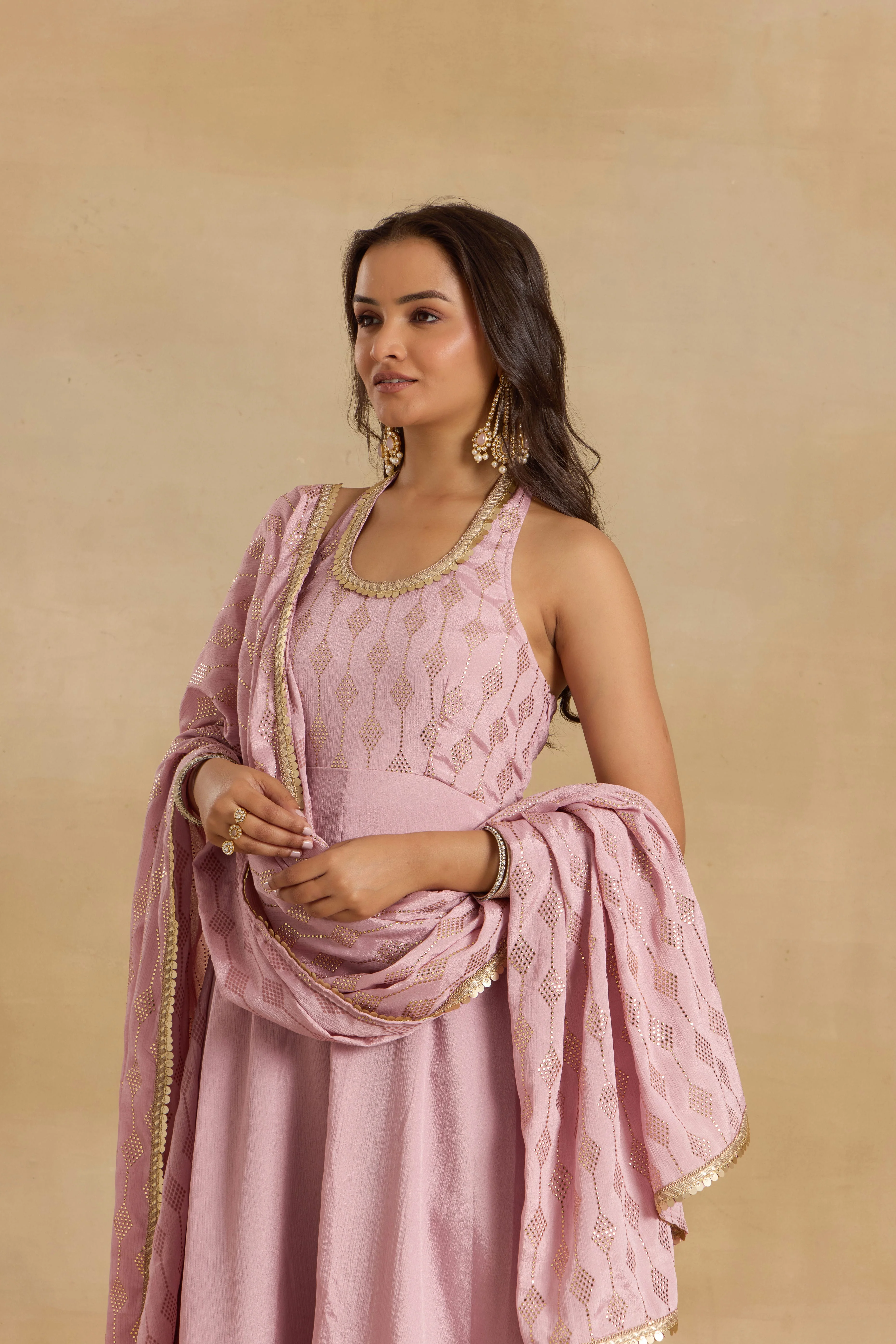 Alaya Heer Lilac Halter Neck Anarkali With Dupatta - Image 3