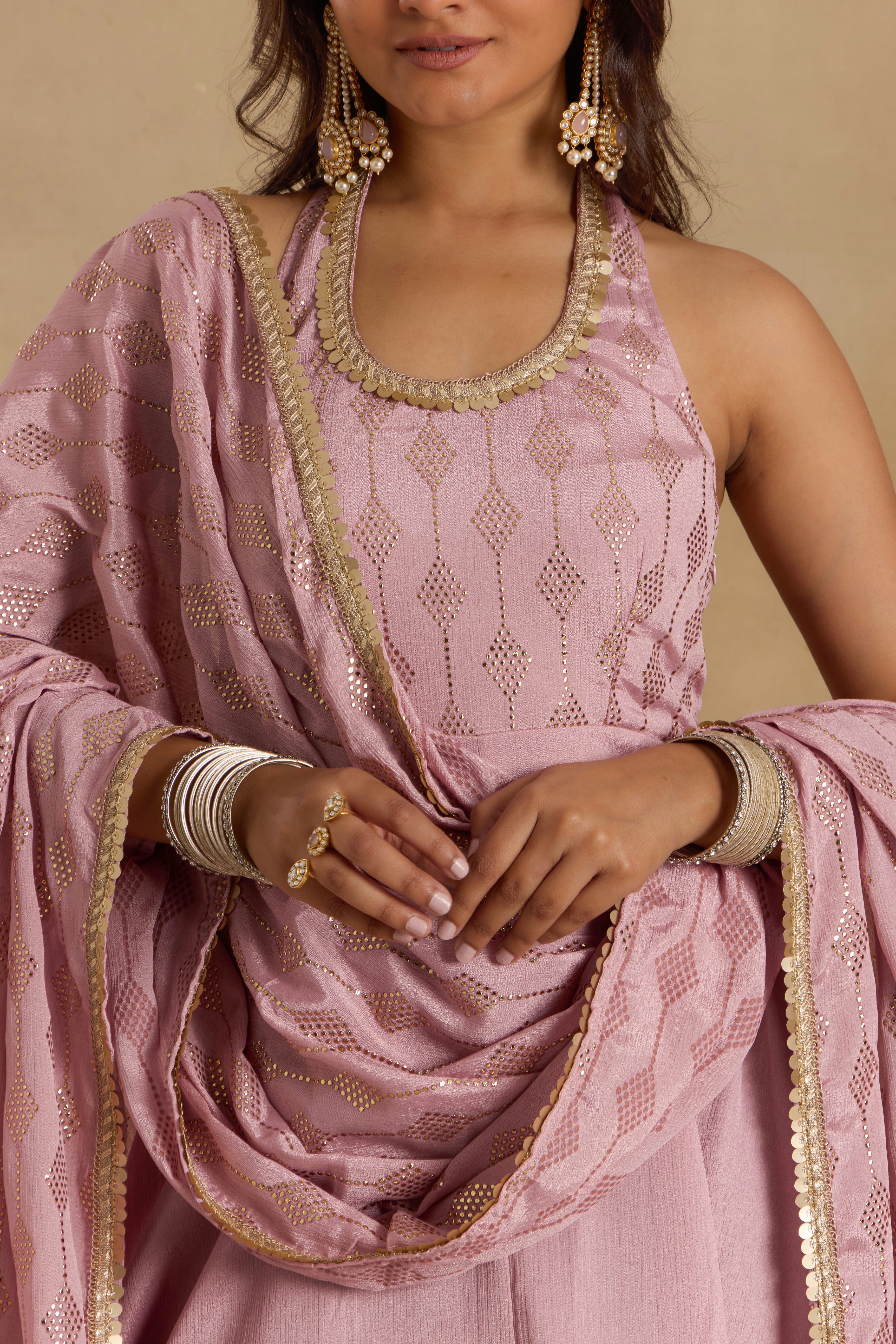 Alaya Heer Lilac Halter Neck Anarkali With Dupatta - Image 5