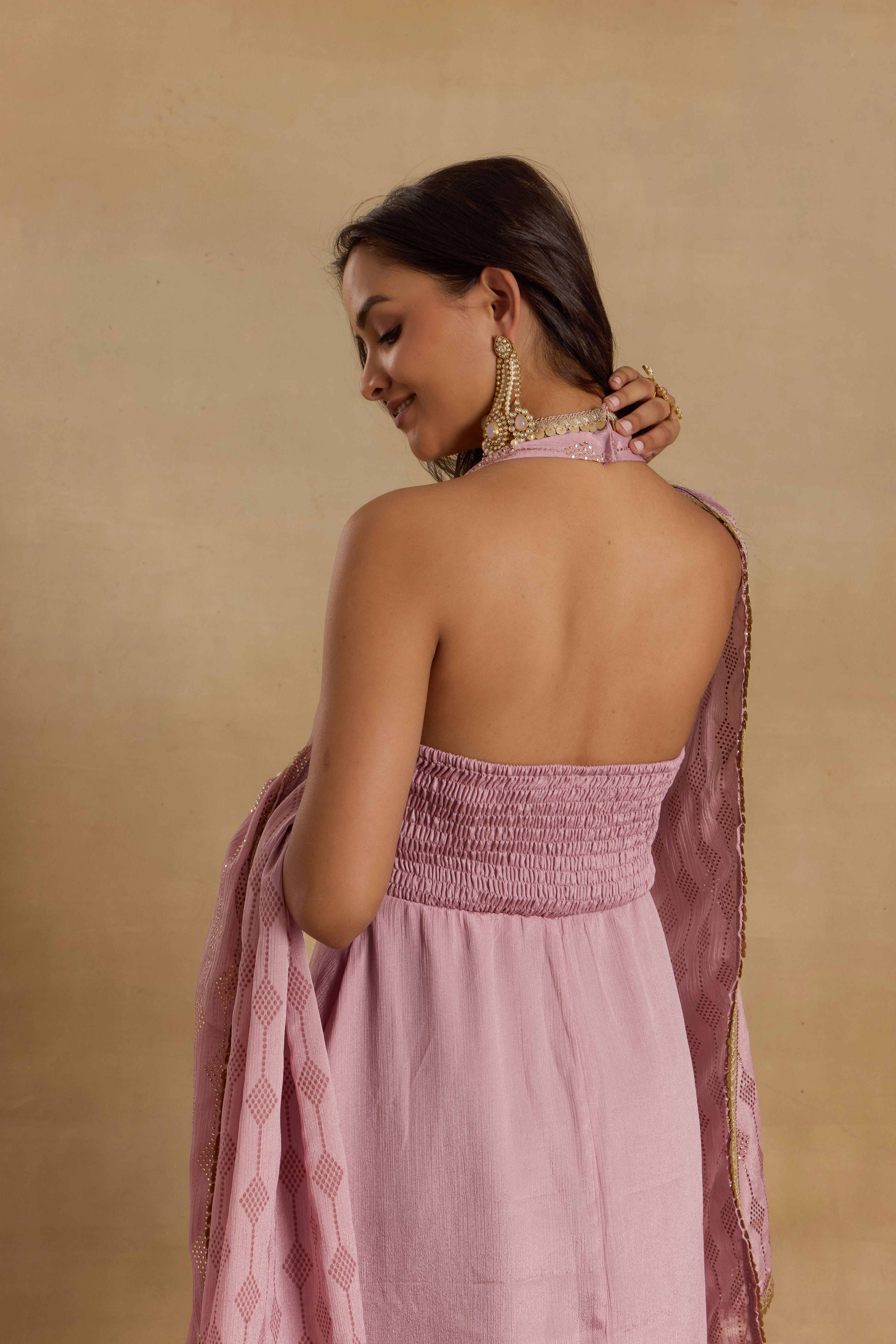 Alaya Heer Lilac Halter Neck Anarkali With Dupatta - Image 6