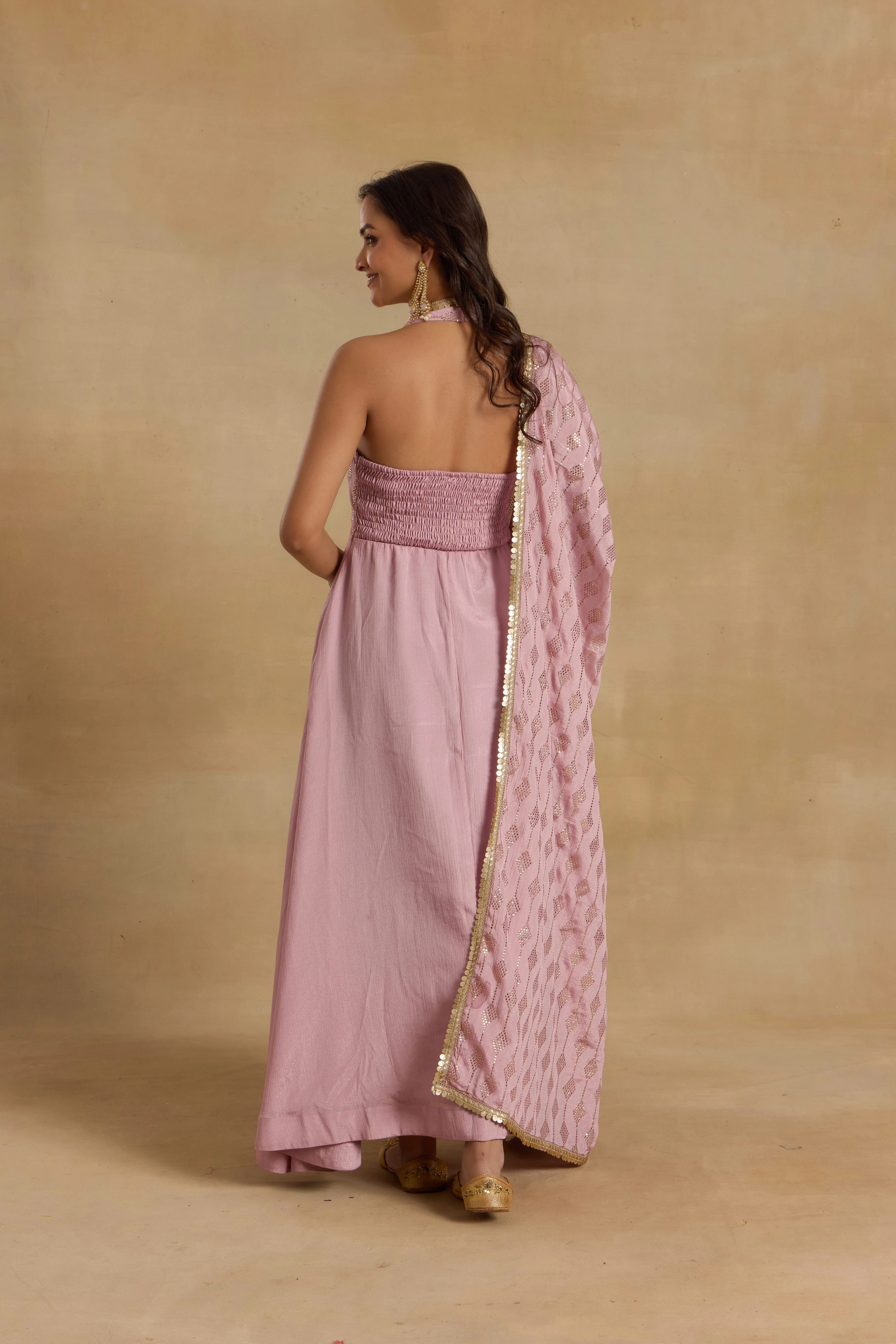 Alaya Heer Lilac Halter Neck Anarkali With Dupatta - Image 7