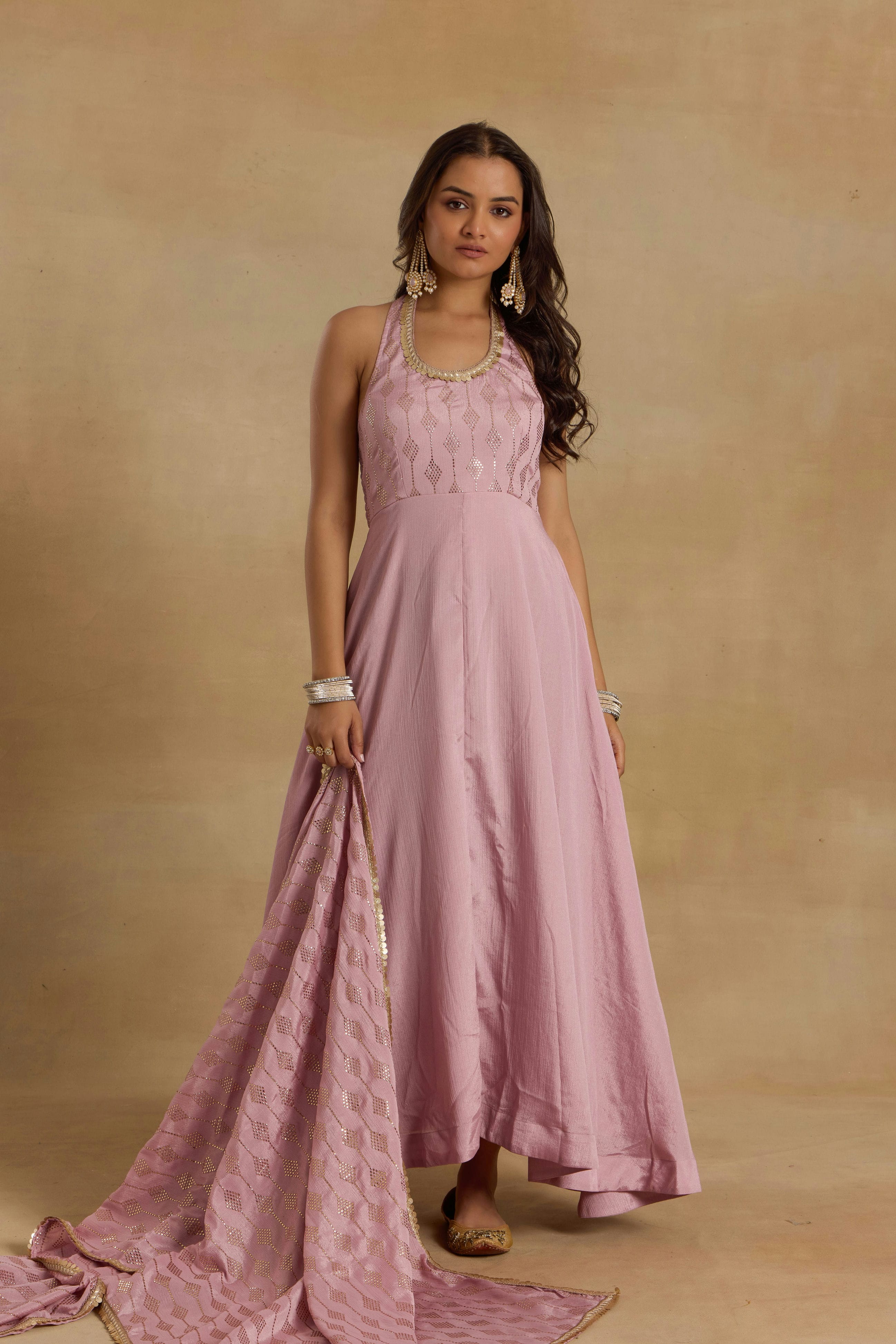 Alaya Heer Lilac Halter Neck Anarkali With Dupatta - Image 9