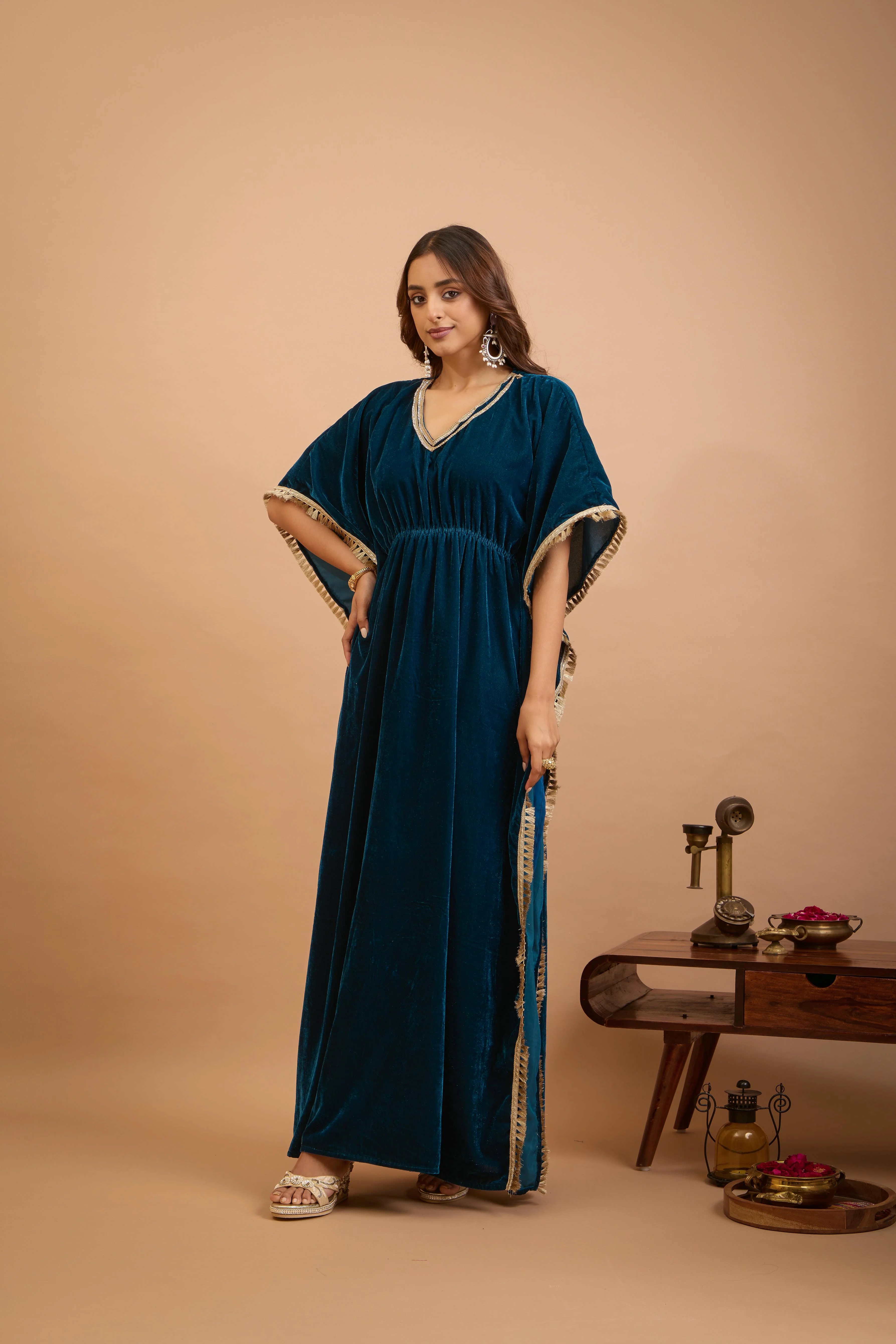 Alaya Jugni Bahamas Blue Velvet Bohemian Kaftan - Image 4