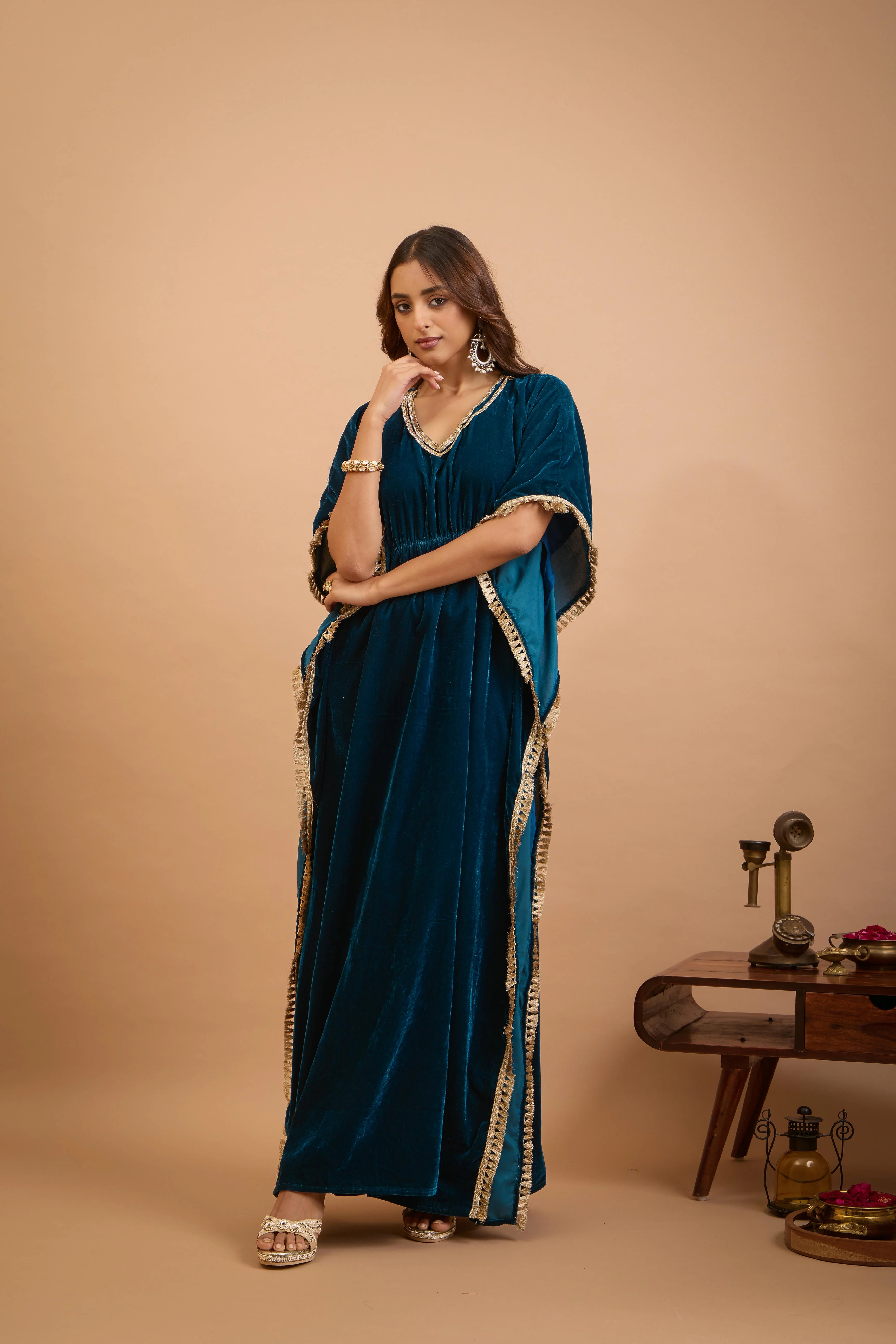 Alaya Jugni Bahamas Blue Velvet Bohemian Kaftan - Image 5