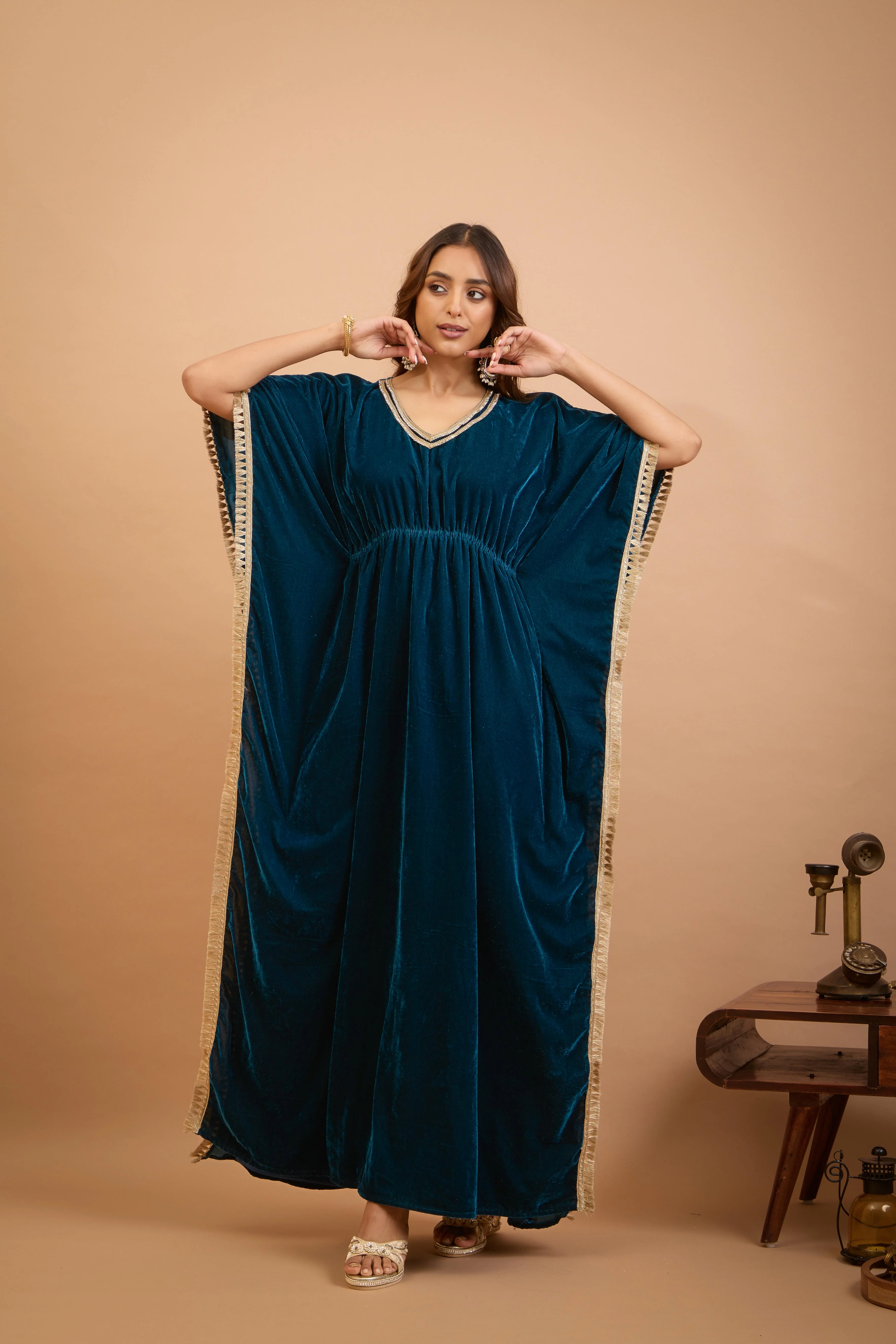 Alaya Jugni Bahamas Blue Velvet Bohemian Kaftan - Image 6
