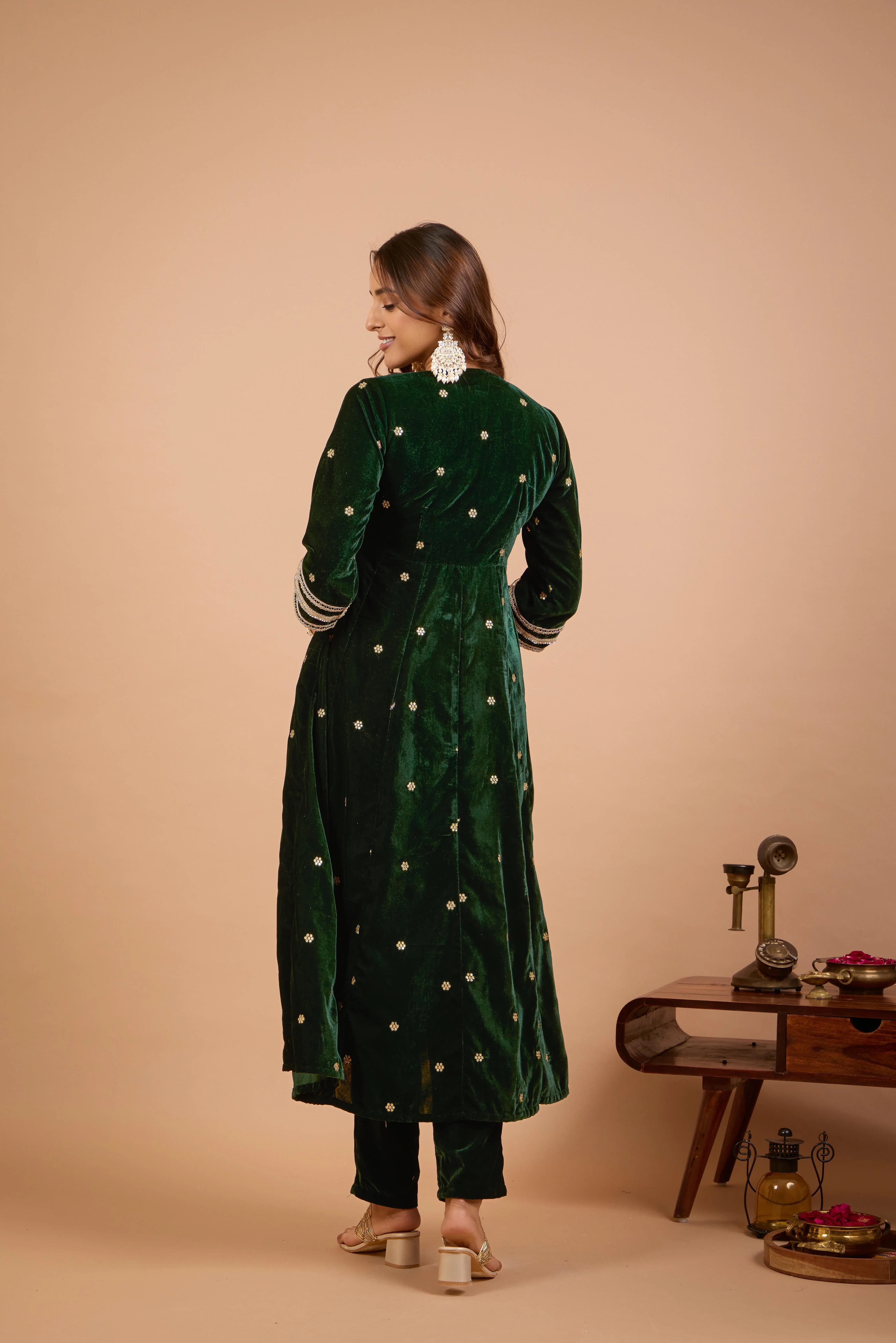 Alaya Jugni Emerald Glow Velvet Anarkali - Image 6