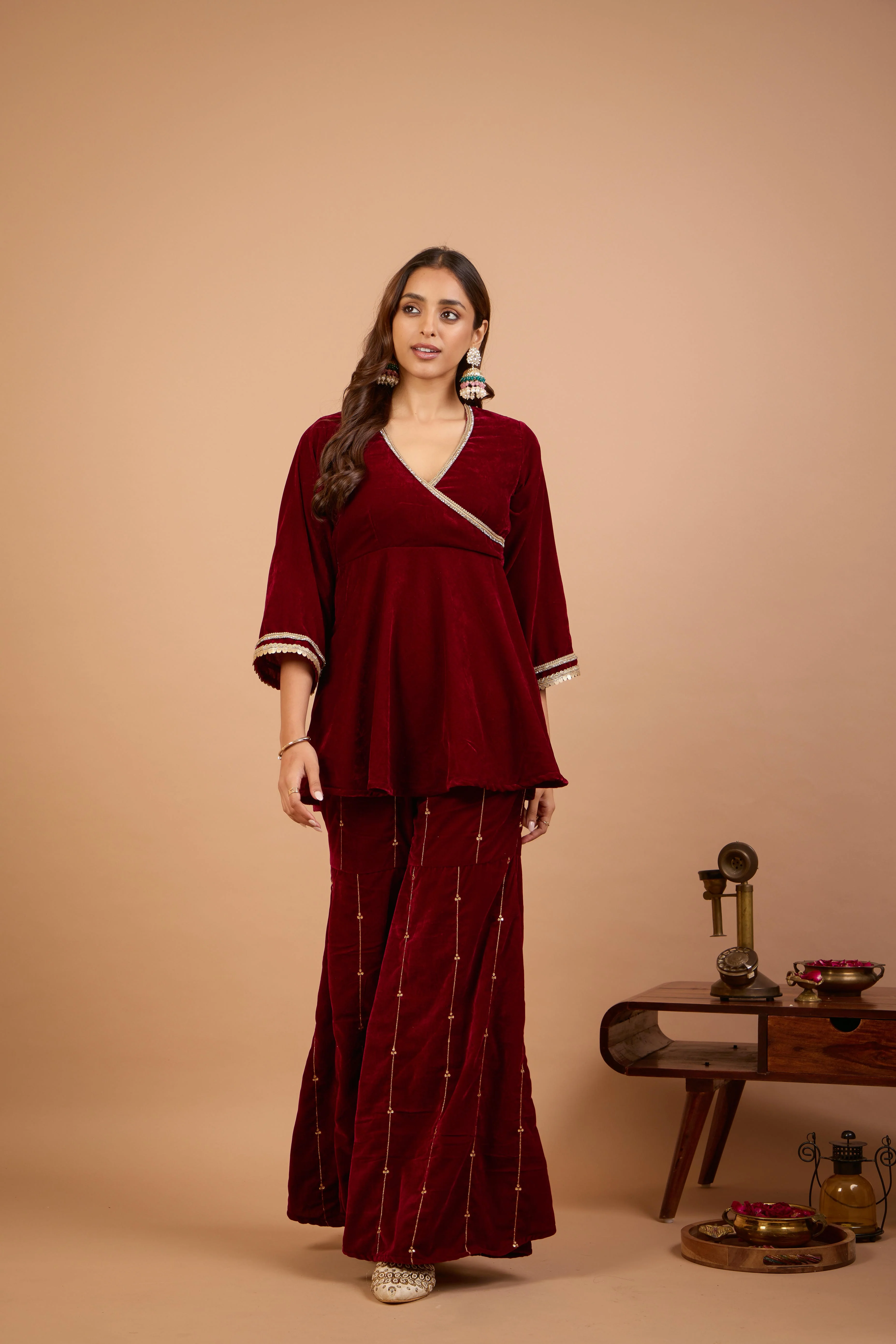 Alaya Jugni Plum Red Embroidered Gharara - Image 3