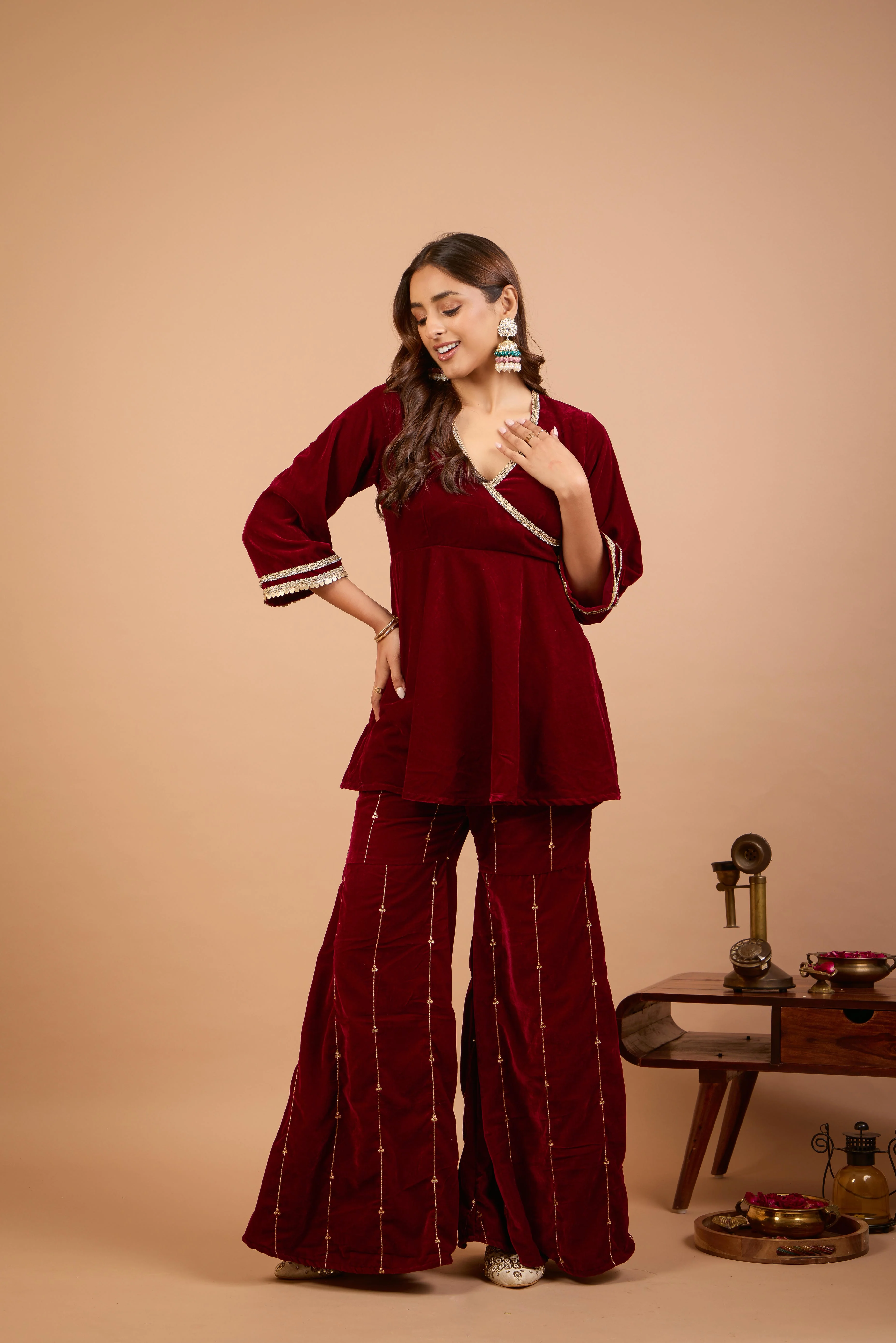 Alaya Jugni Plum Red Embroidered Gharara - Image 4