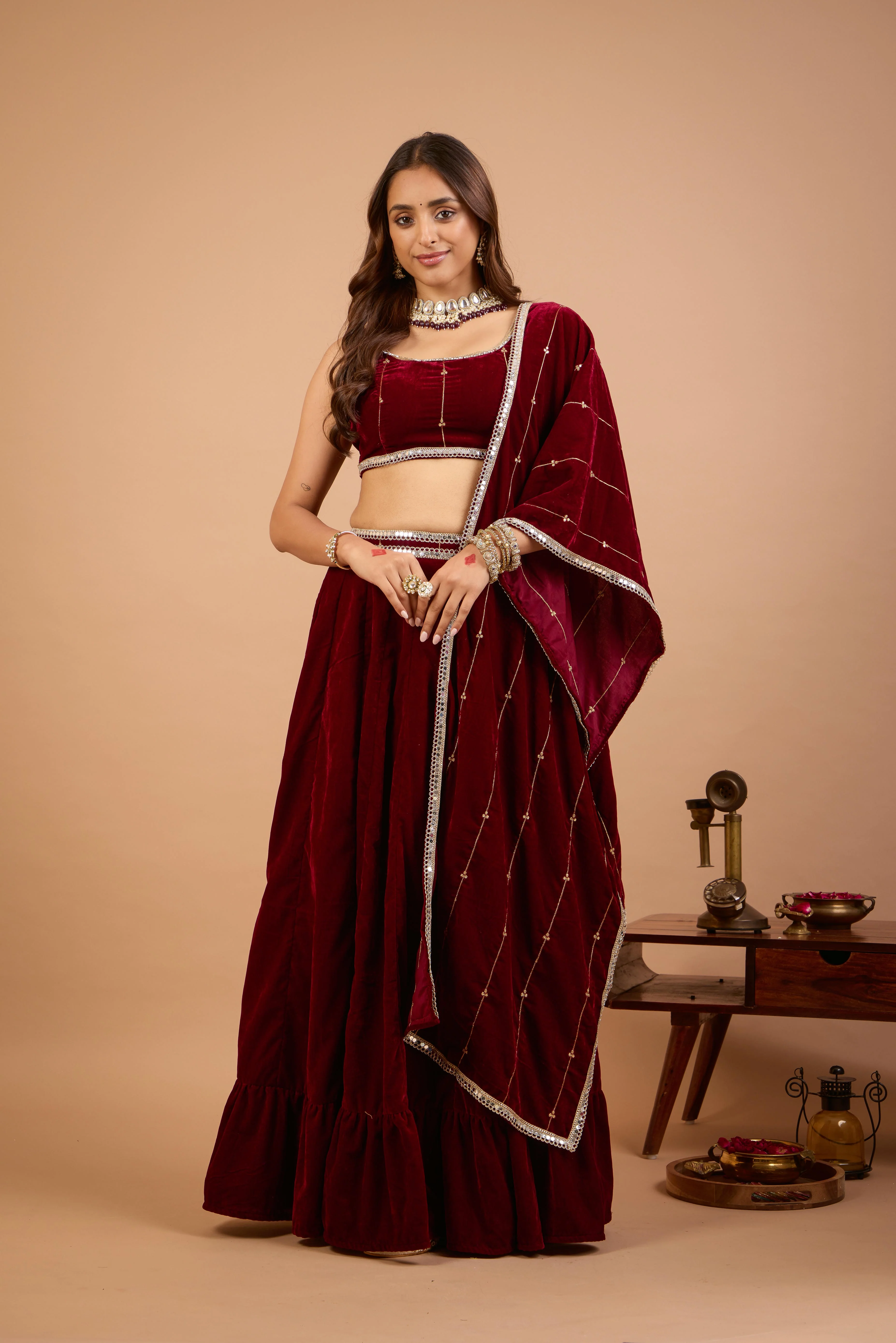 Alaya Jugni Scarlet Plum Red Lehenga - Image 4