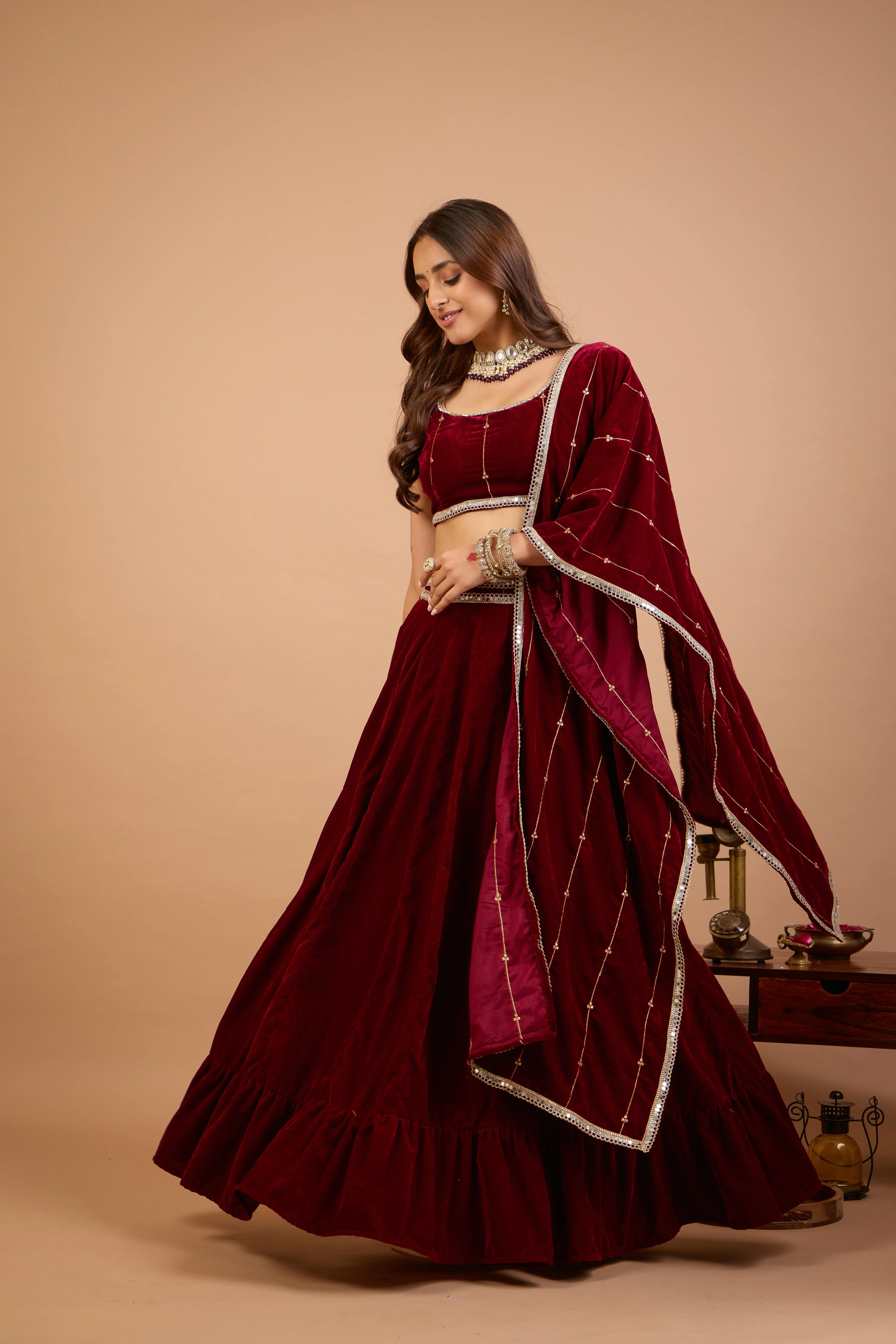 Alaya Jugni Scarlet Plum Red Lehenga Set - Image 4