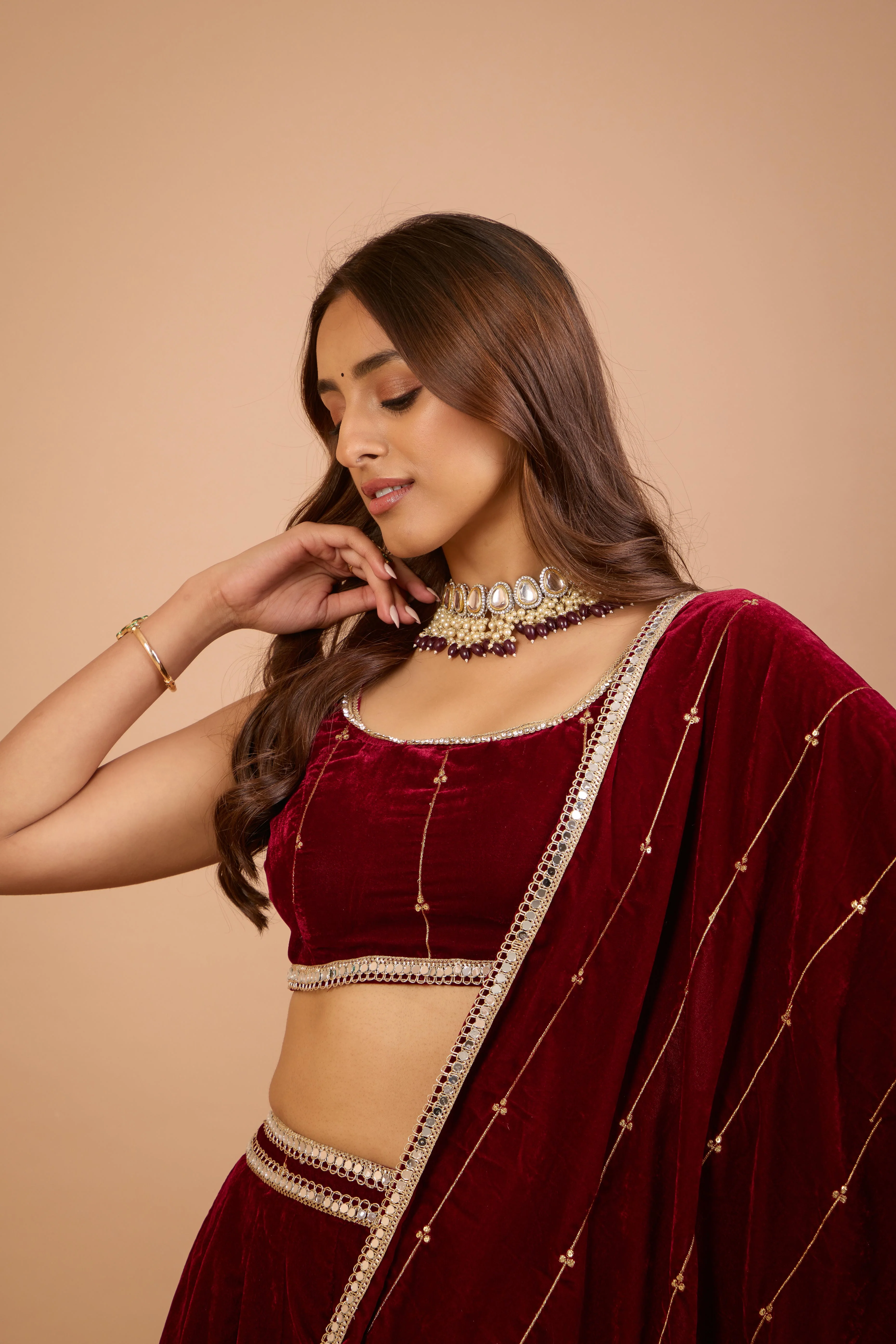Alaya Jugni Scarlet Plum Red Lehenga Set - Image 5