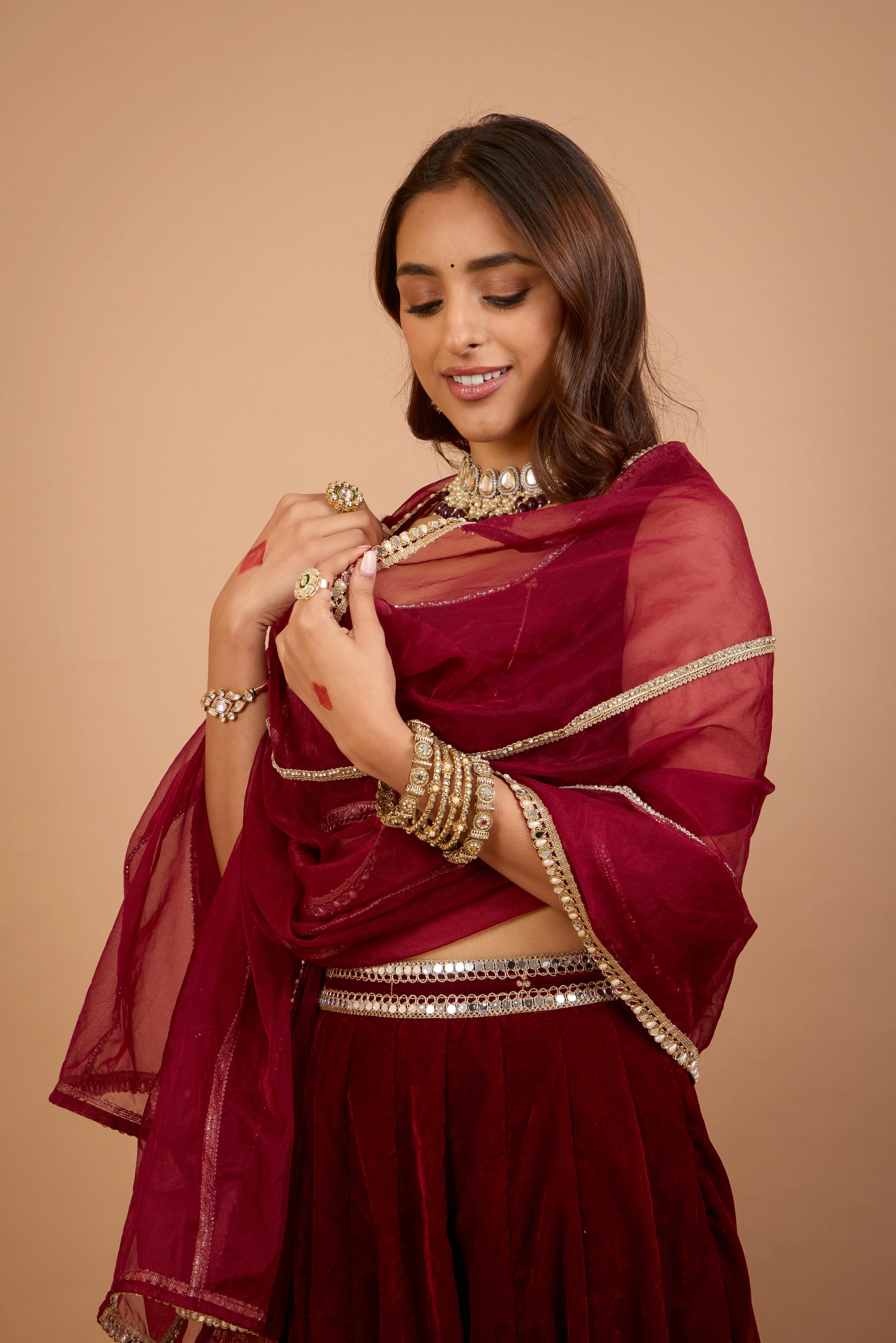 Alaya Jugni Scarlet Plum Red Lehenga Set - Image 6
