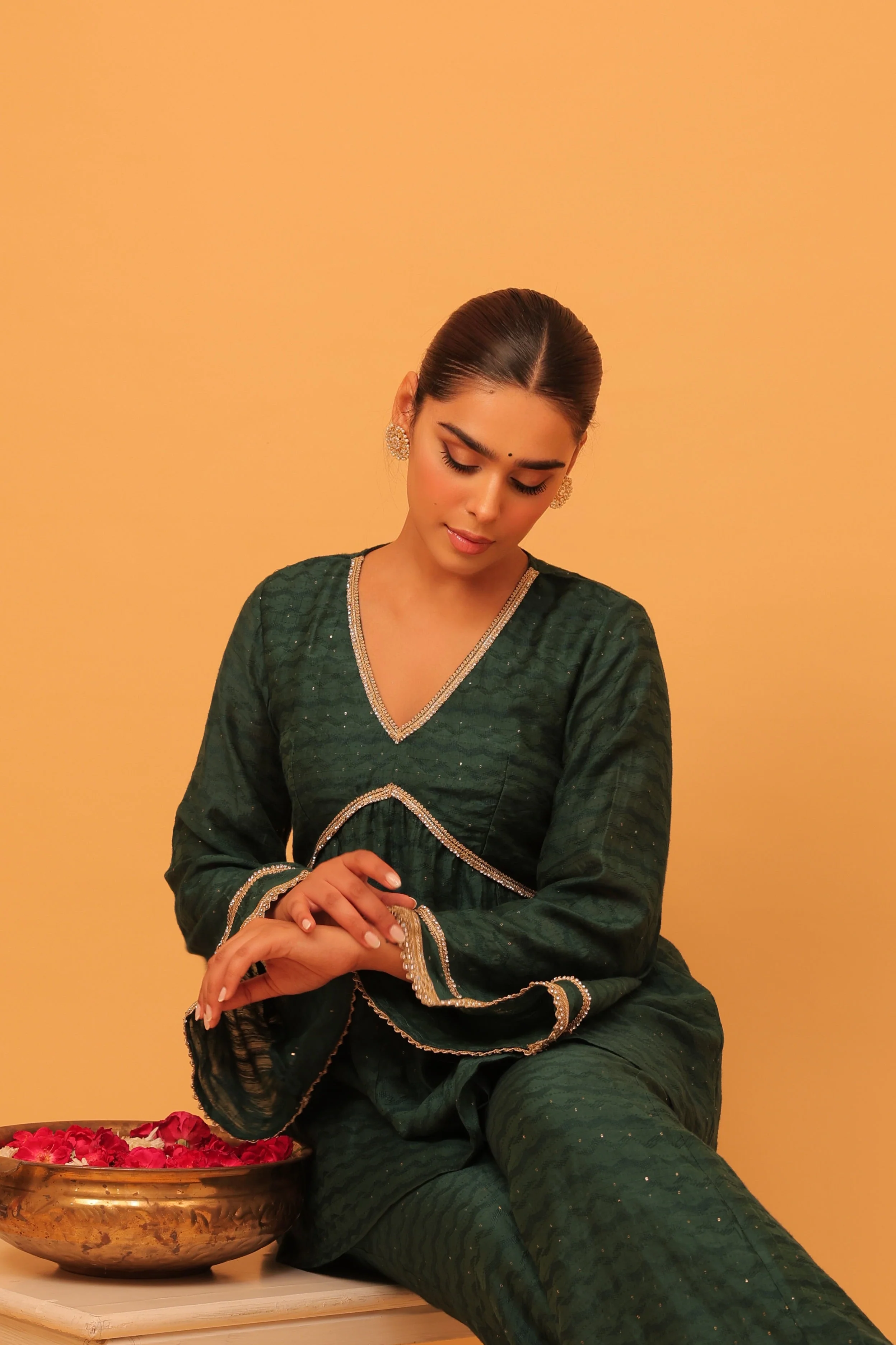 Alaya Mehfil Ruby Green Peplum Kurta Set - Image 3