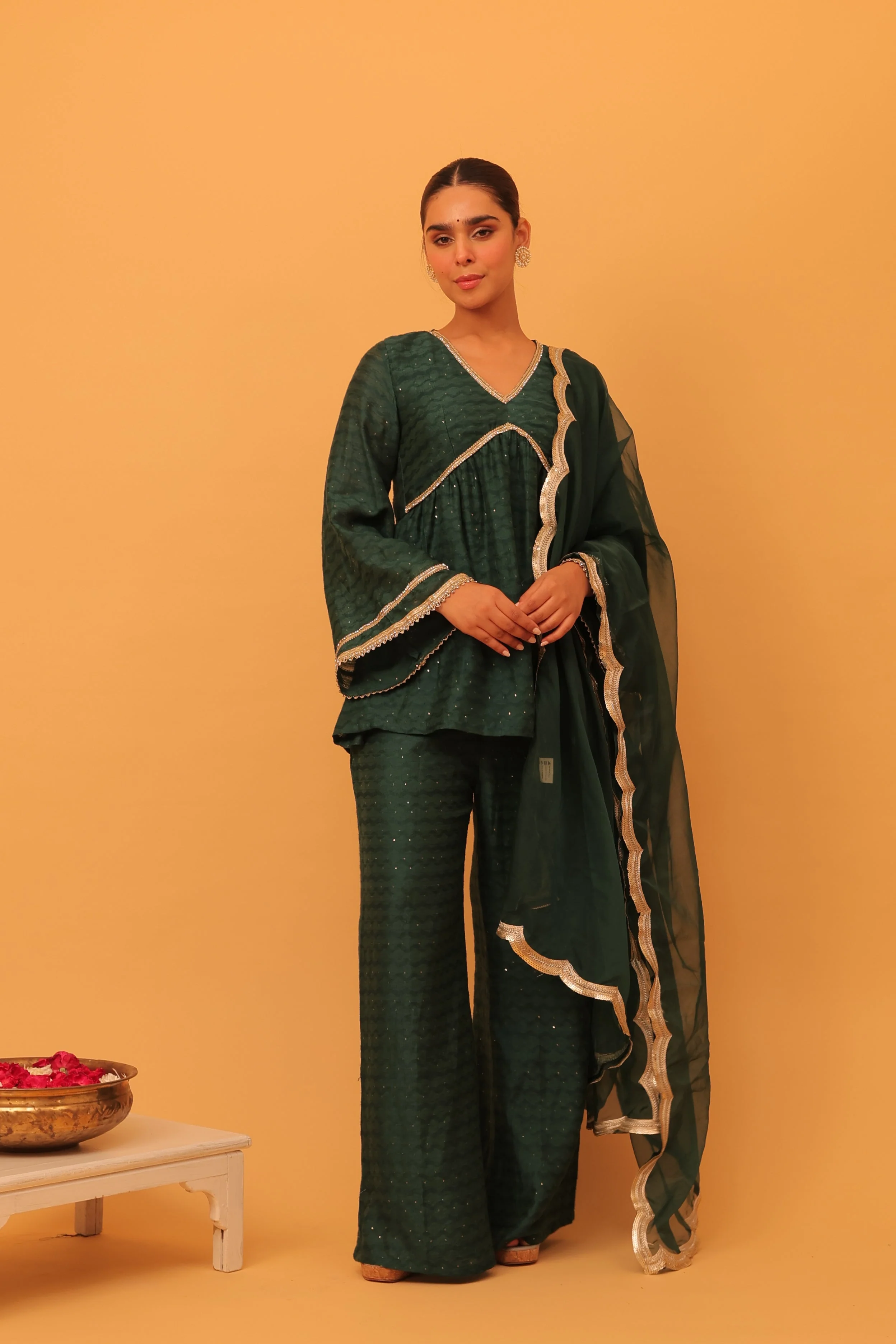 Alaya Mehfil Ruby Green Peplum Kurta Set - Image 4