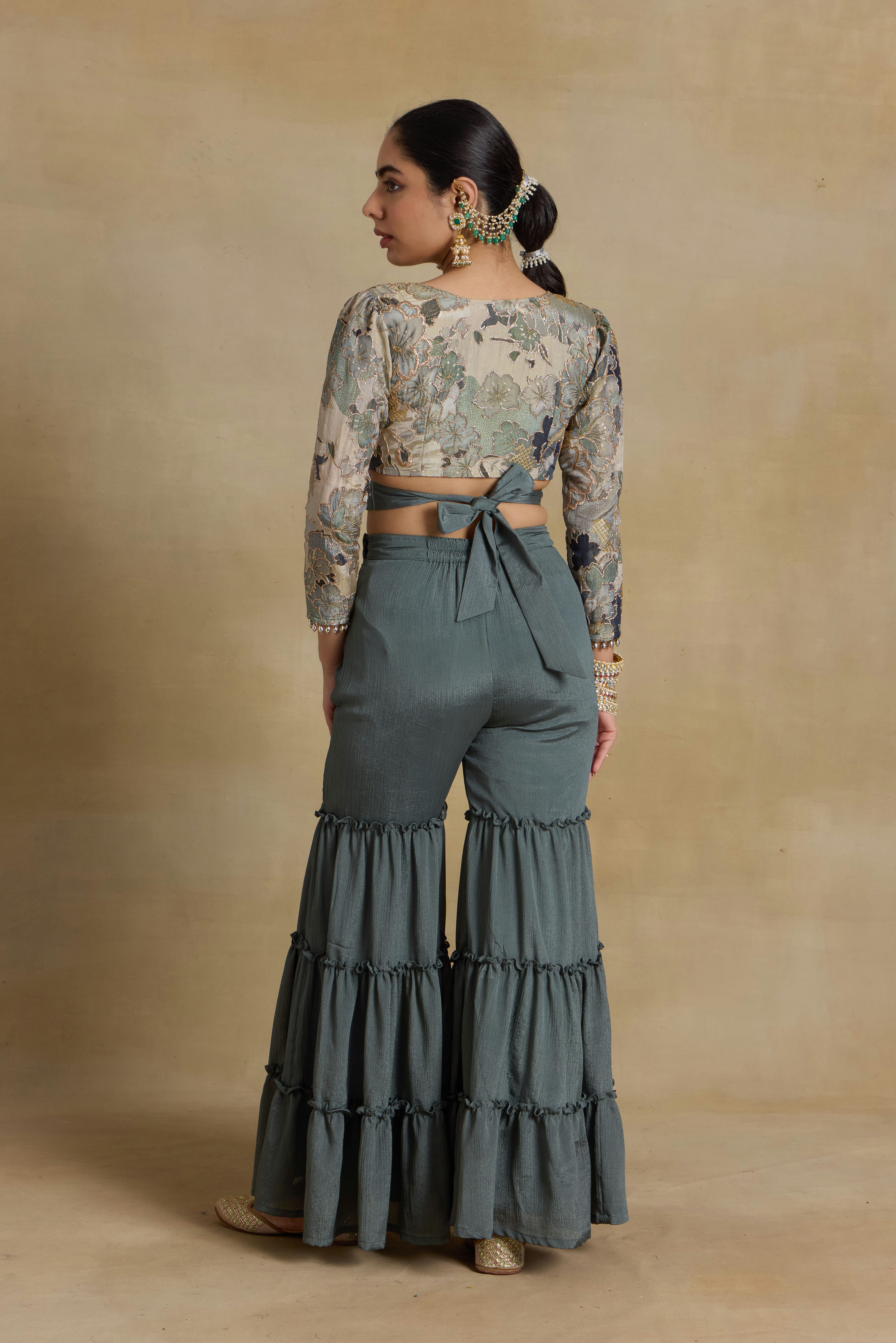 Alaya Noor Teal Gharara with Wrap Blouse - Image 5