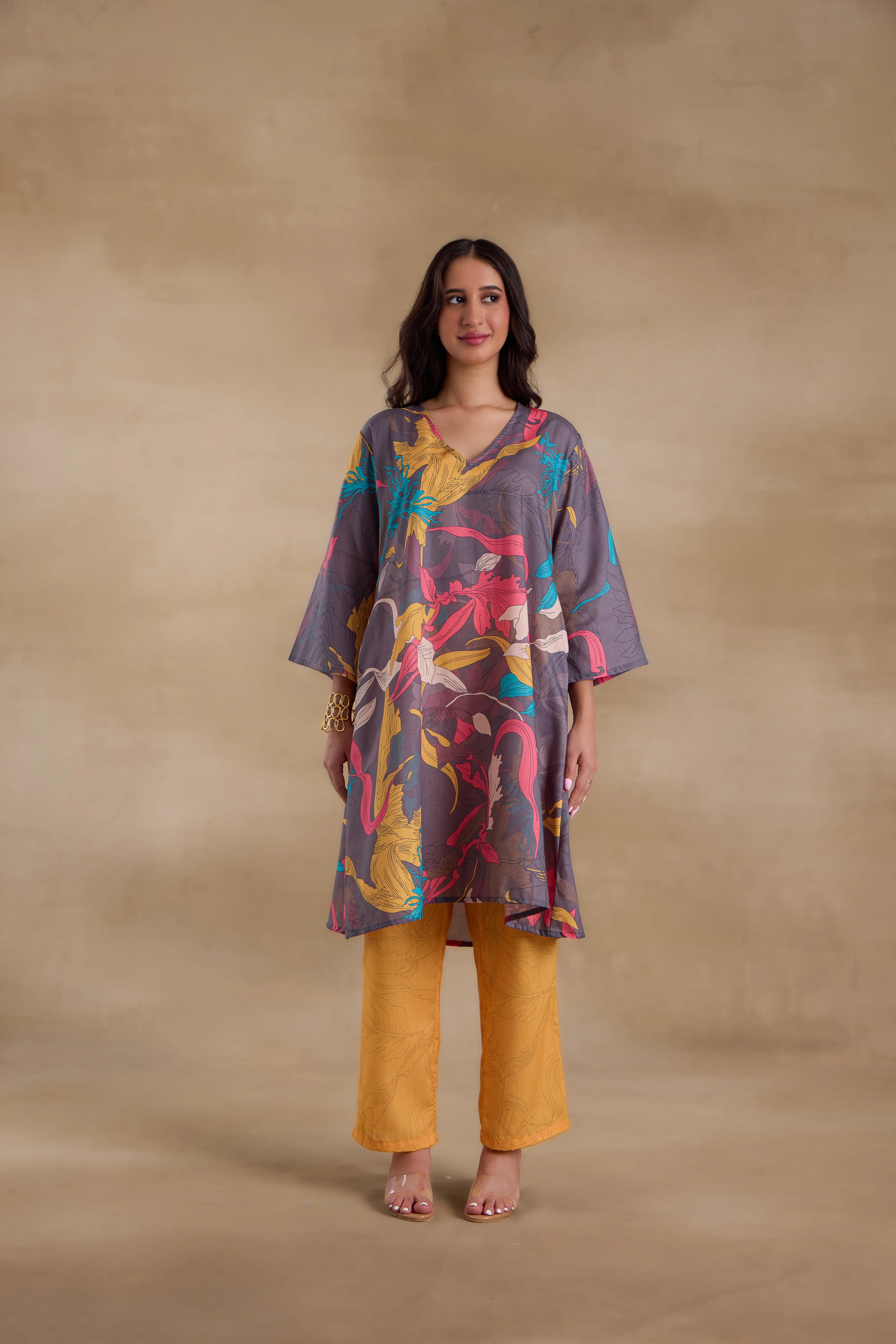 Alaya Pure Cotton Yellow Abstract Floral Kurta Set - Image 3