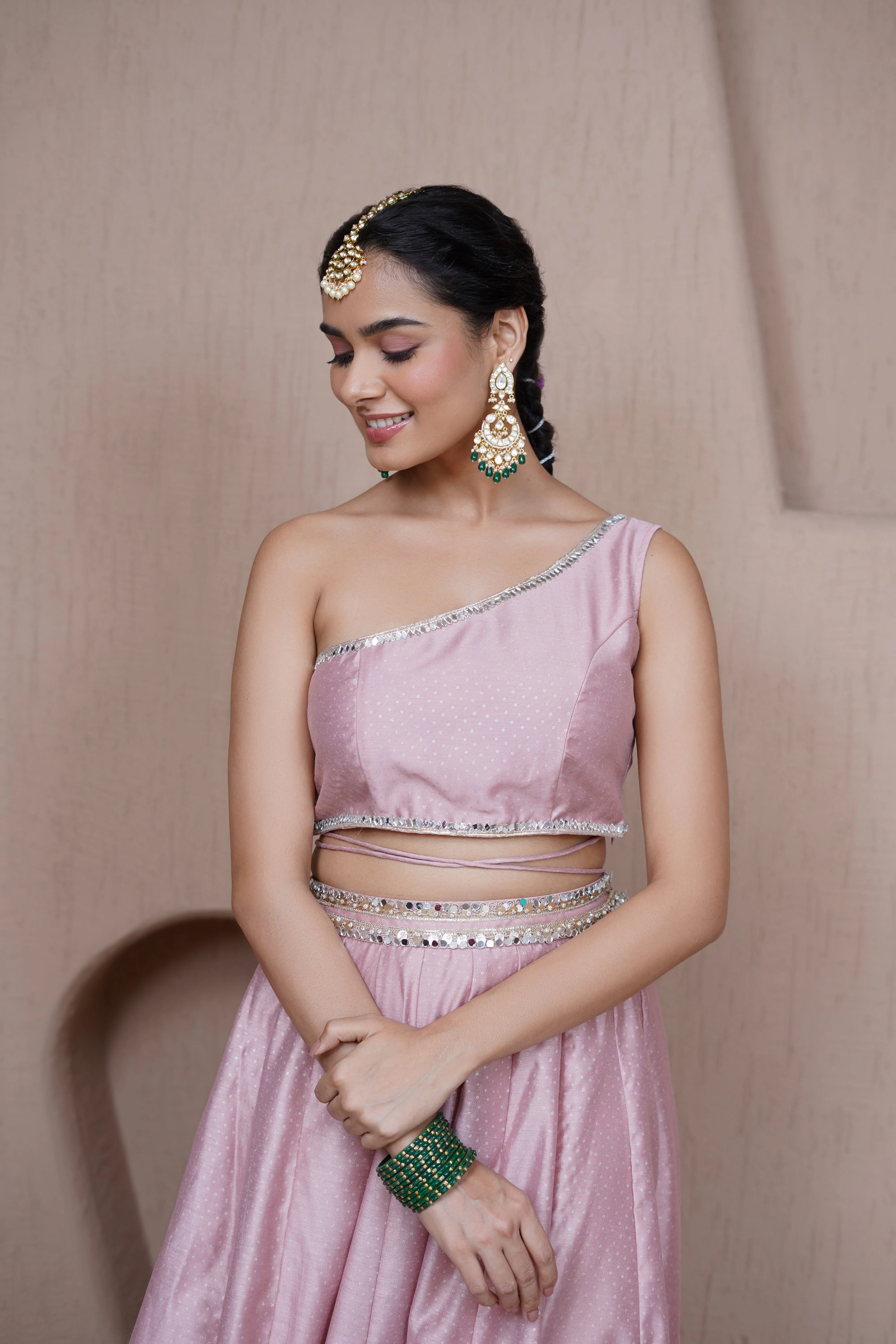 Alaya Resham Pink one shoulder lehenga set - Image 3