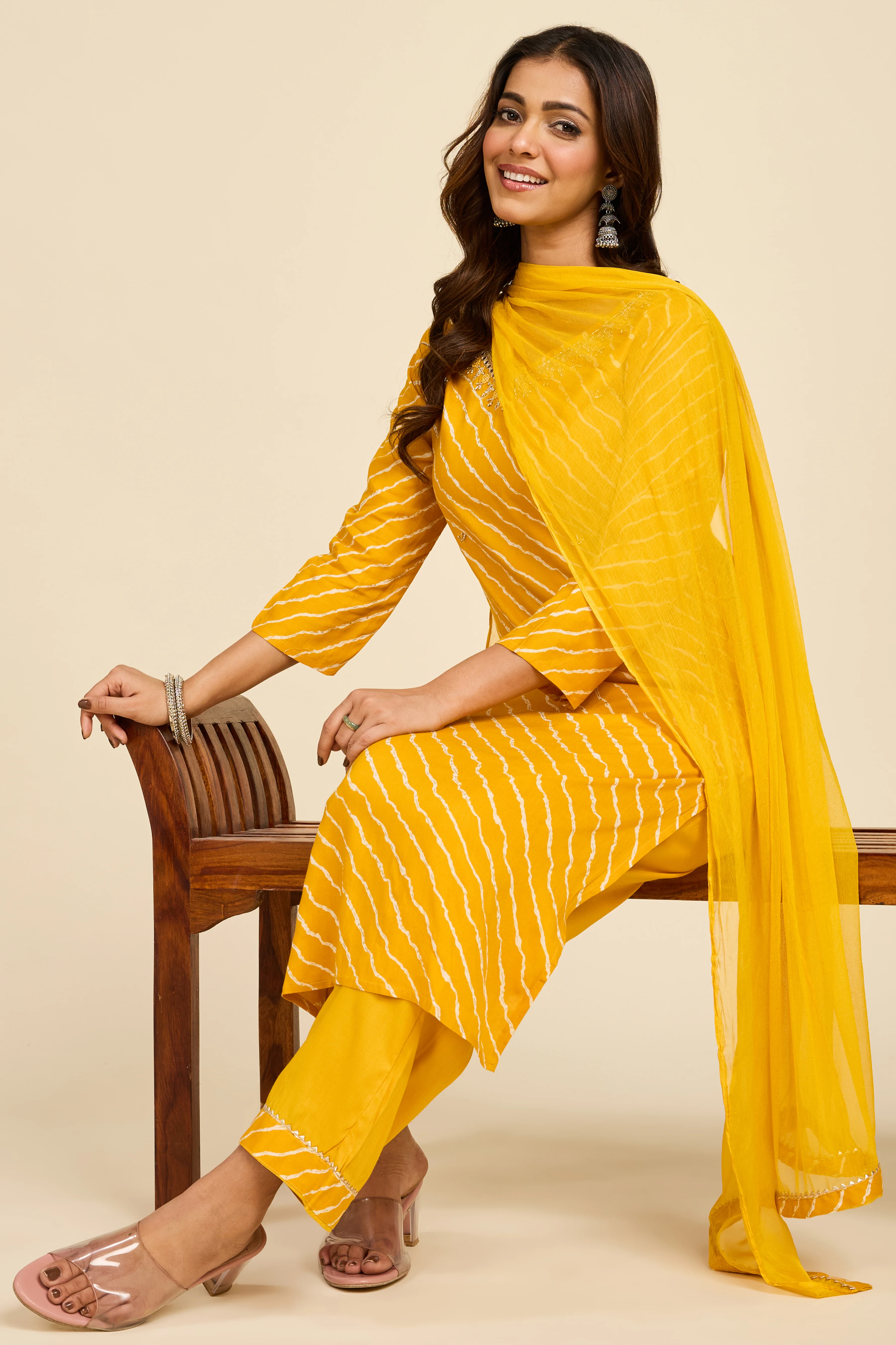 Alaya Select Haldi Leheriya Kurta Set - Image 3