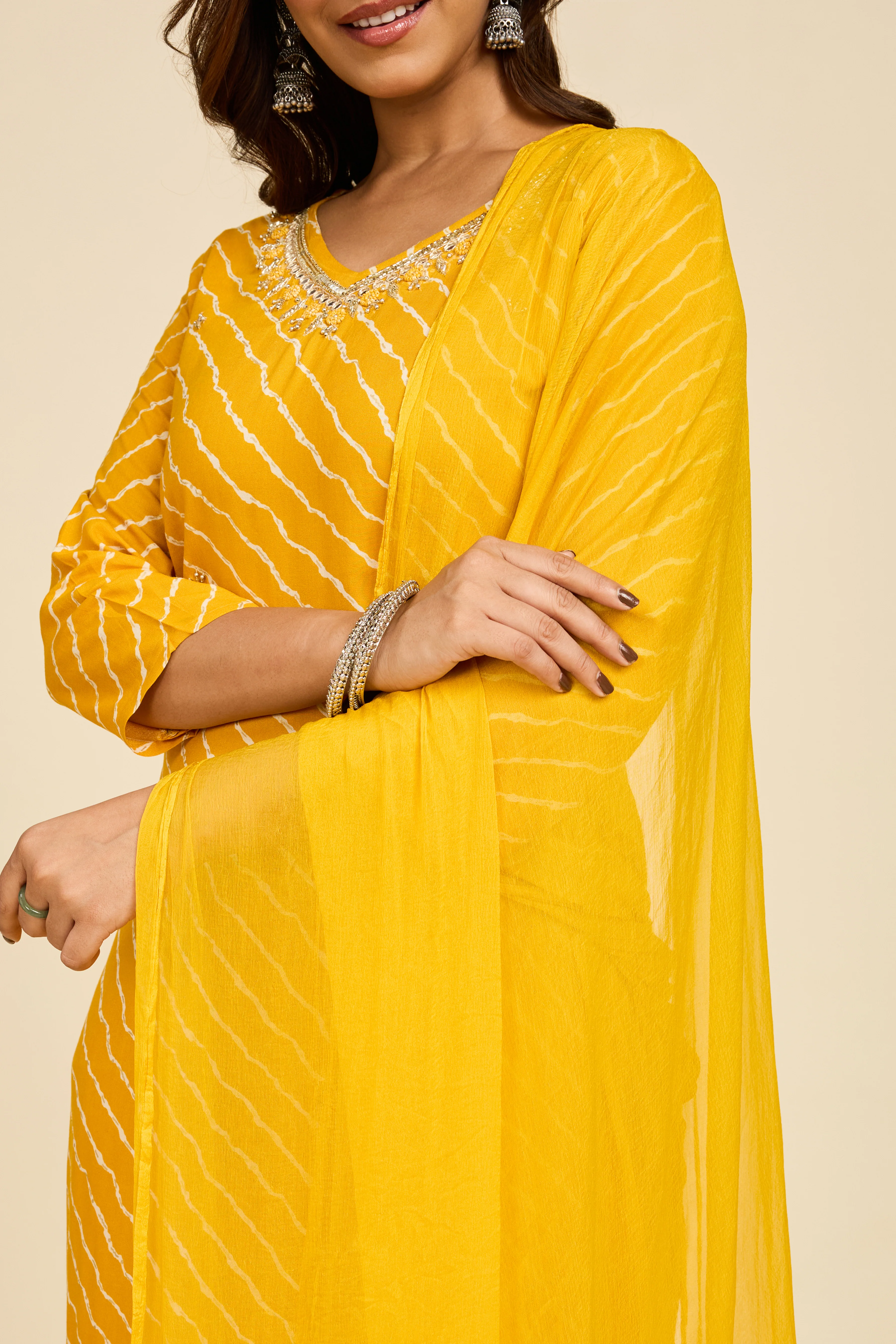 Alaya Select Haldi Leheriya Kurta Set - Image 5