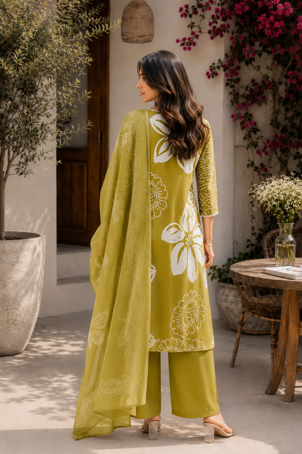 Alaya Select Olive Bloom Cotton Kurta Set - Image 5