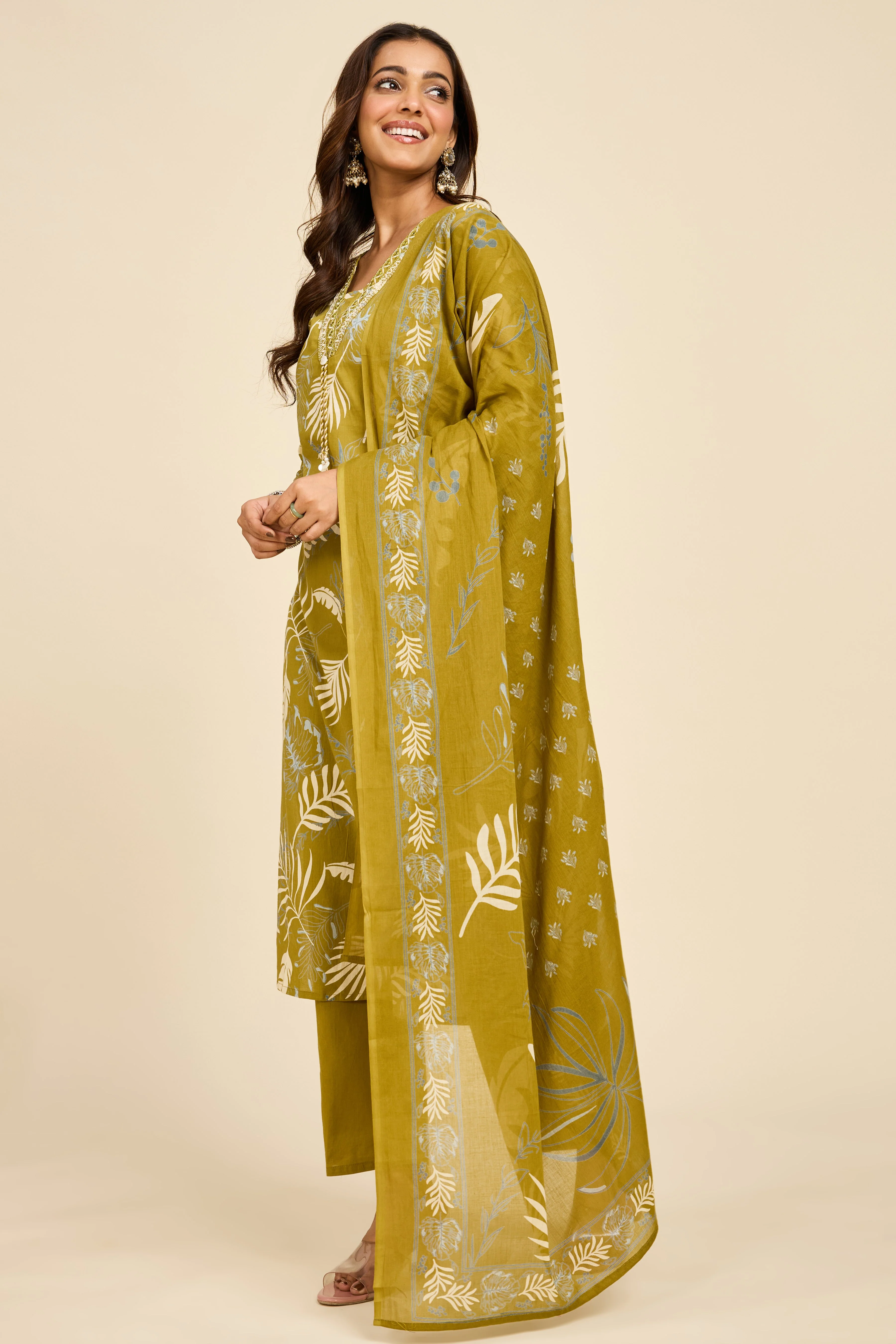 Alaya Select Olive Cotton Kurta Set - Image 3