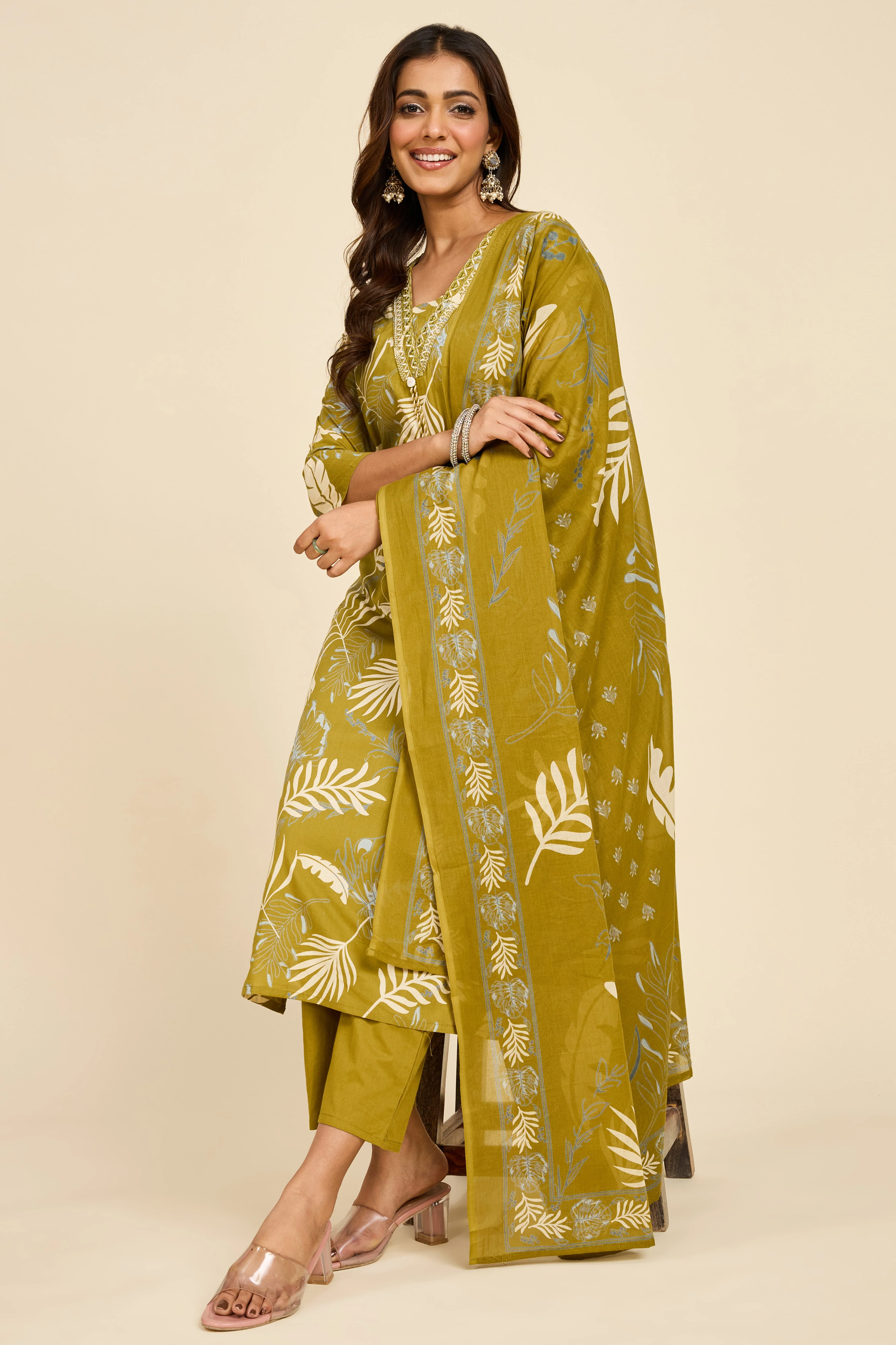 Alaya Select Olive Cotton Kurta Set - Image 4