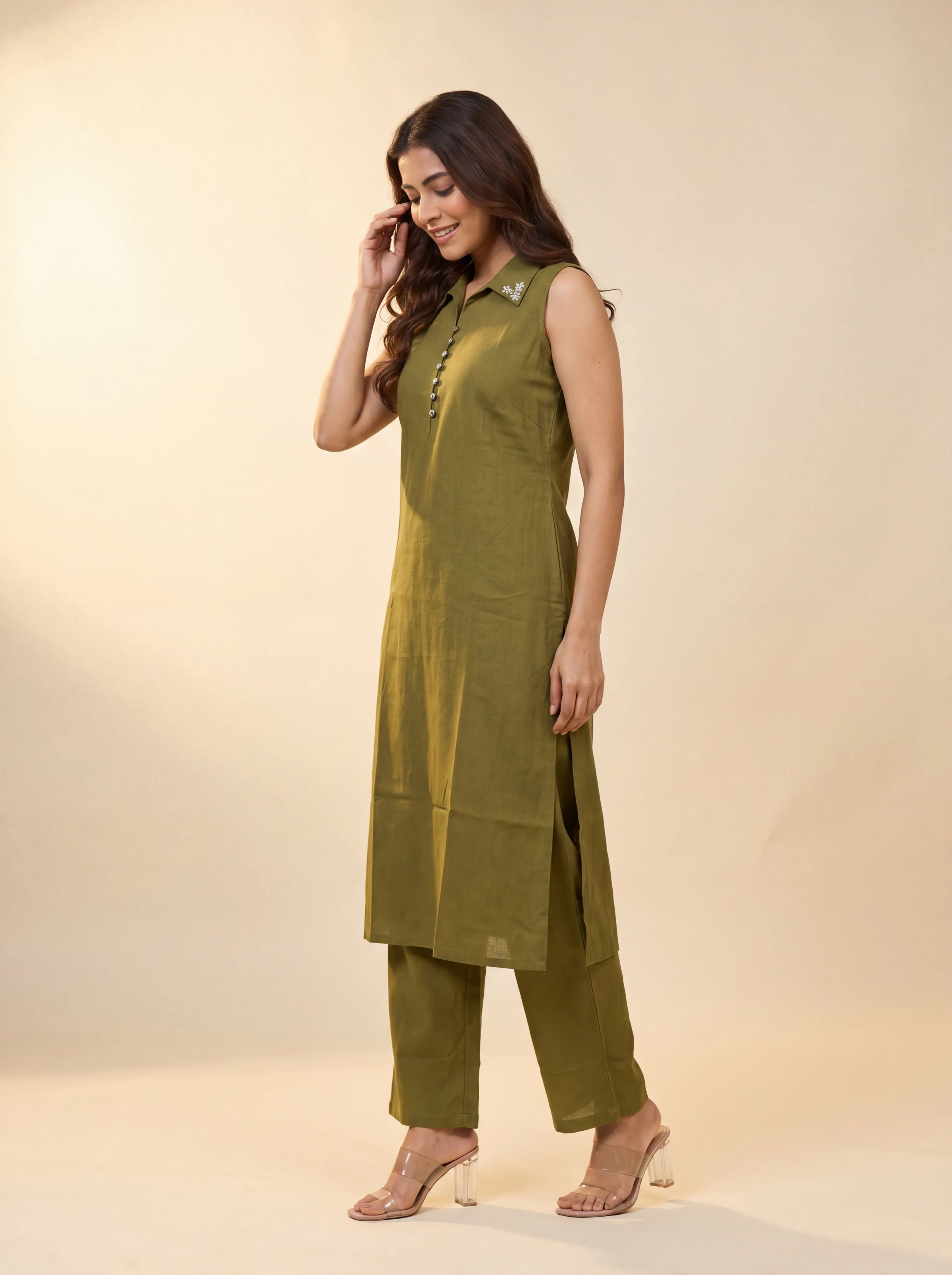 Alaya Select Olive Petal Collar Kurta Set - Image 2