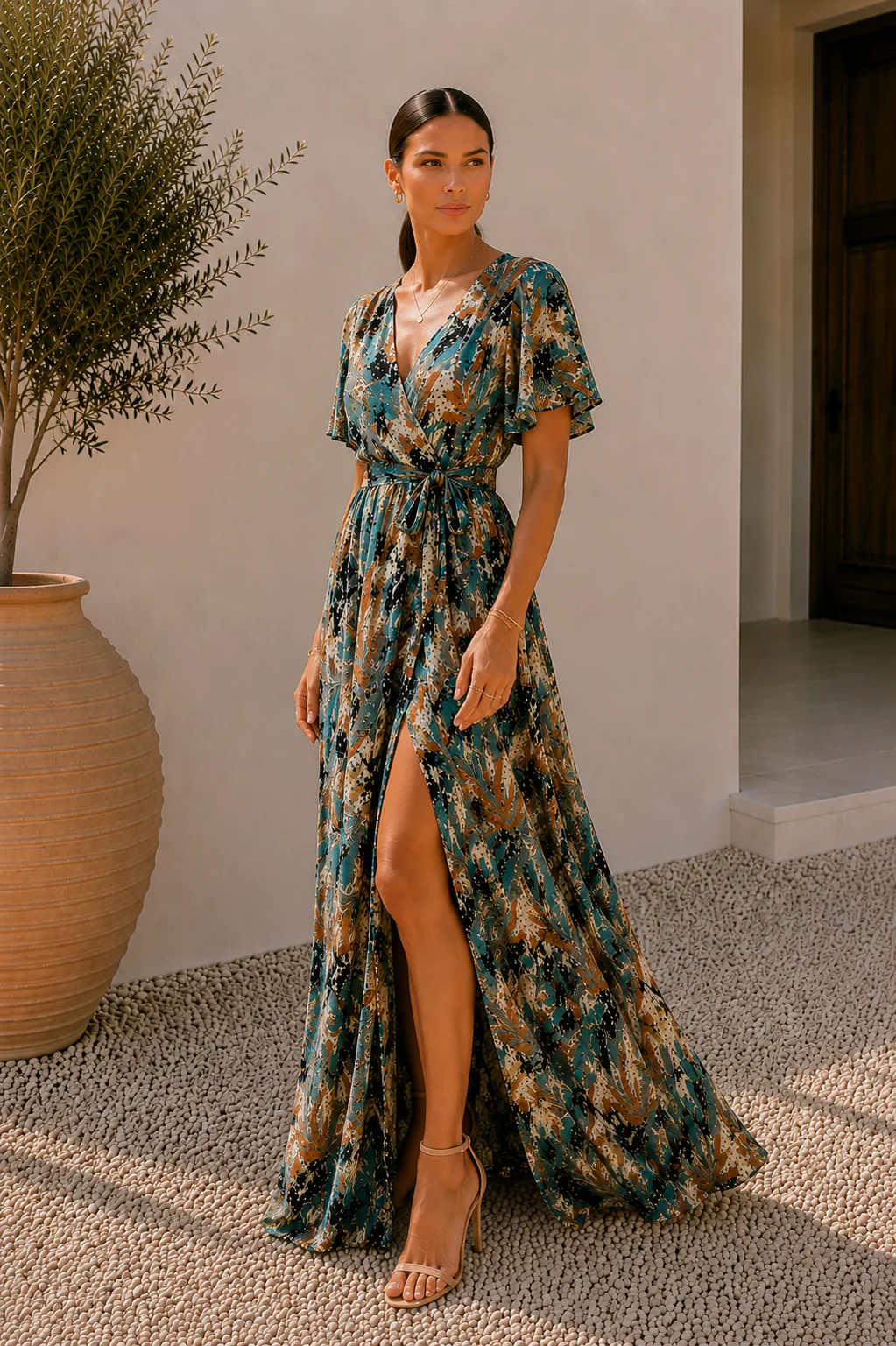 Amalfi Forest Flared Maxi Dress - Image 3