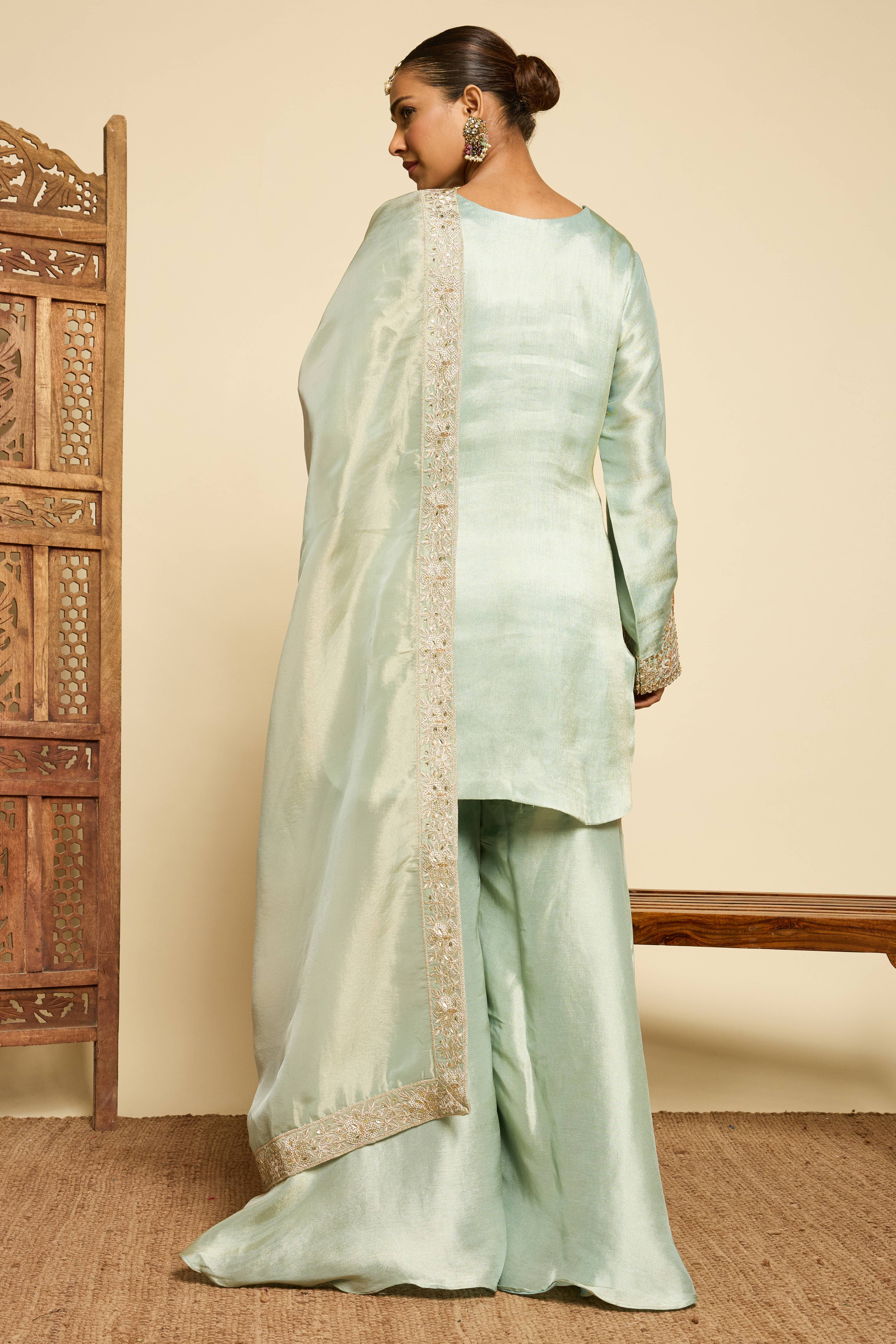 Malang Celadon Silk Gharara Set - Image 5