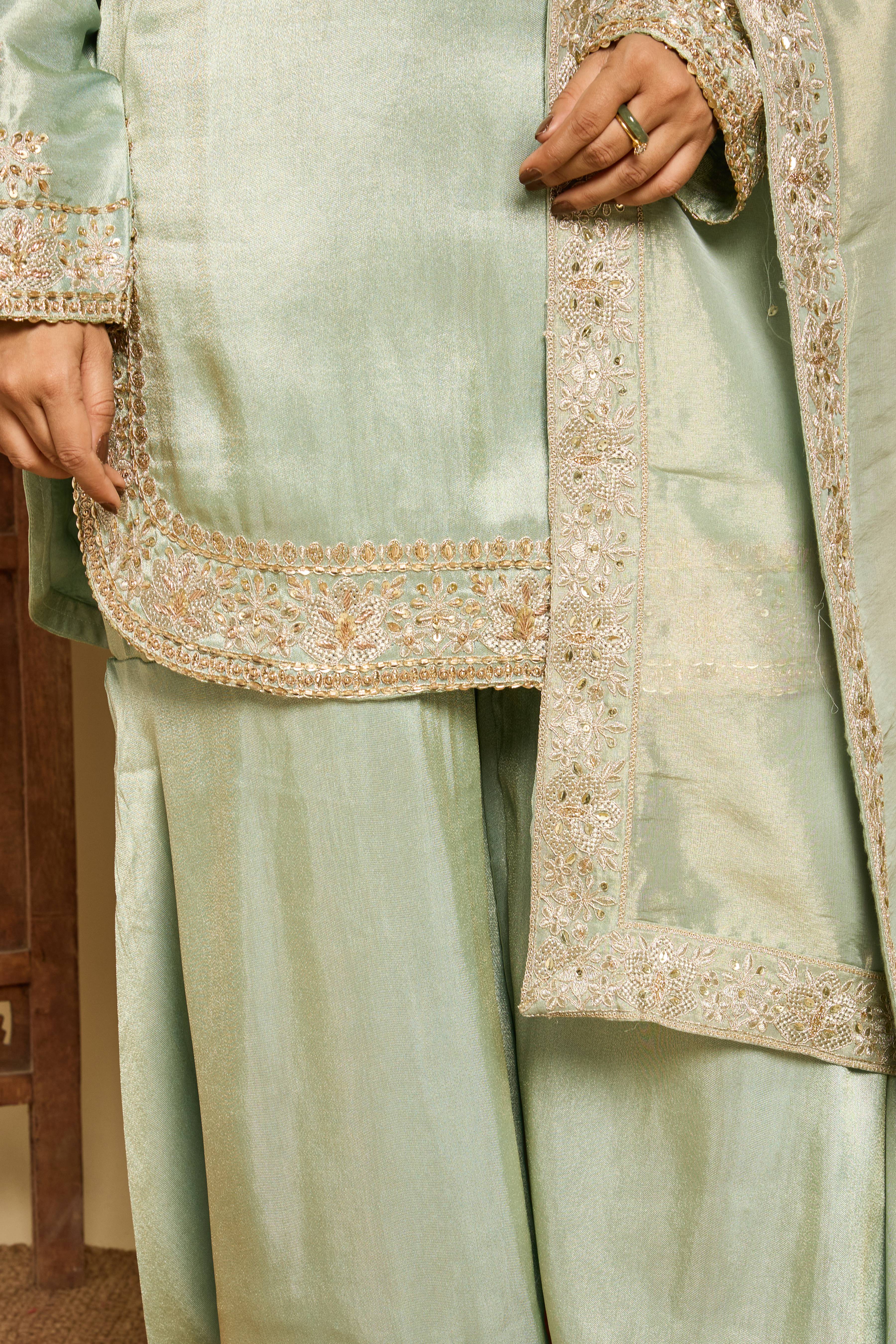 Malang Celadon Silk Gharara Set - Image 8