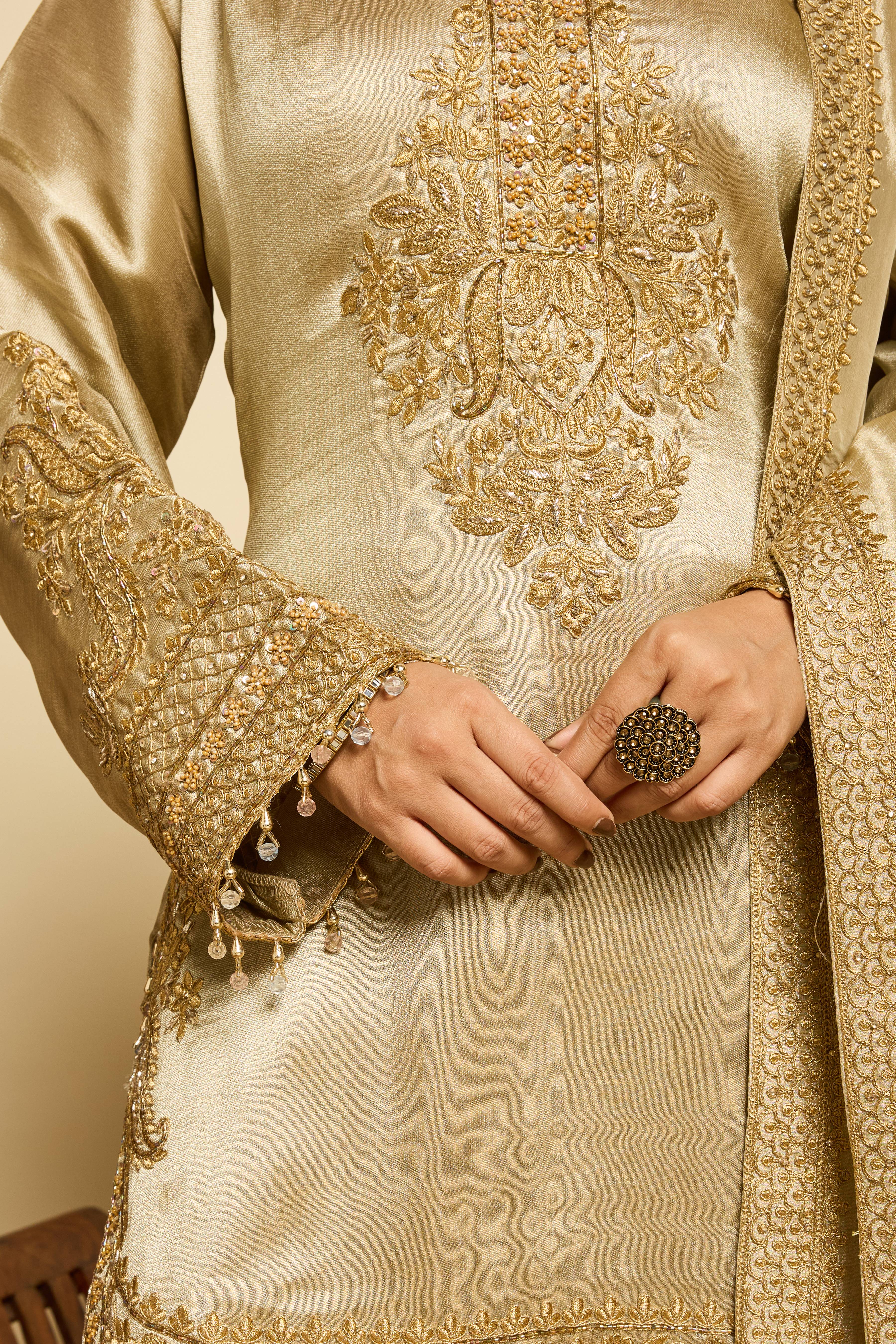 Malang Champagne Silk Sharara Set - Image 3
