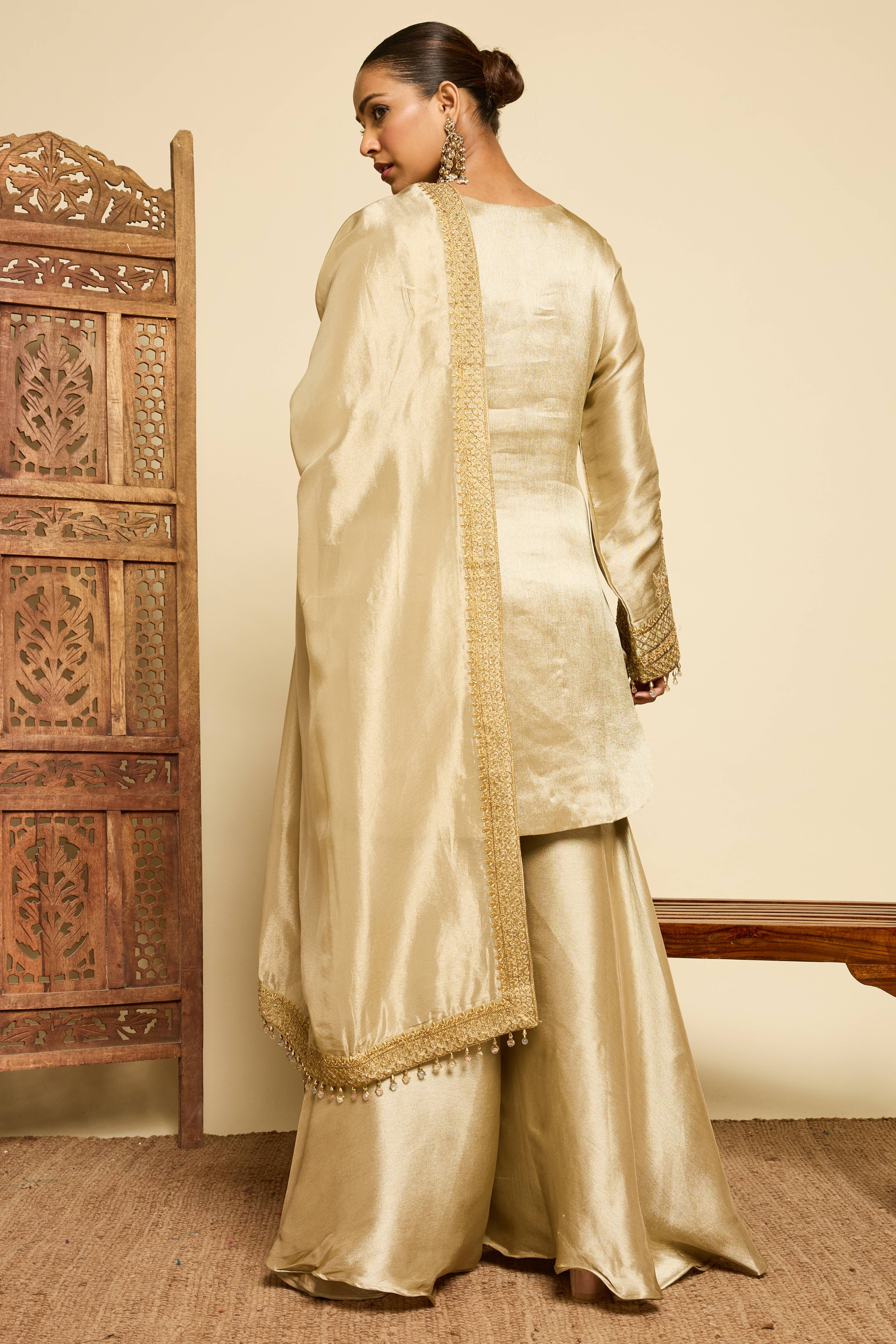 Malang Champagne Silk Sharara Set - Image 4