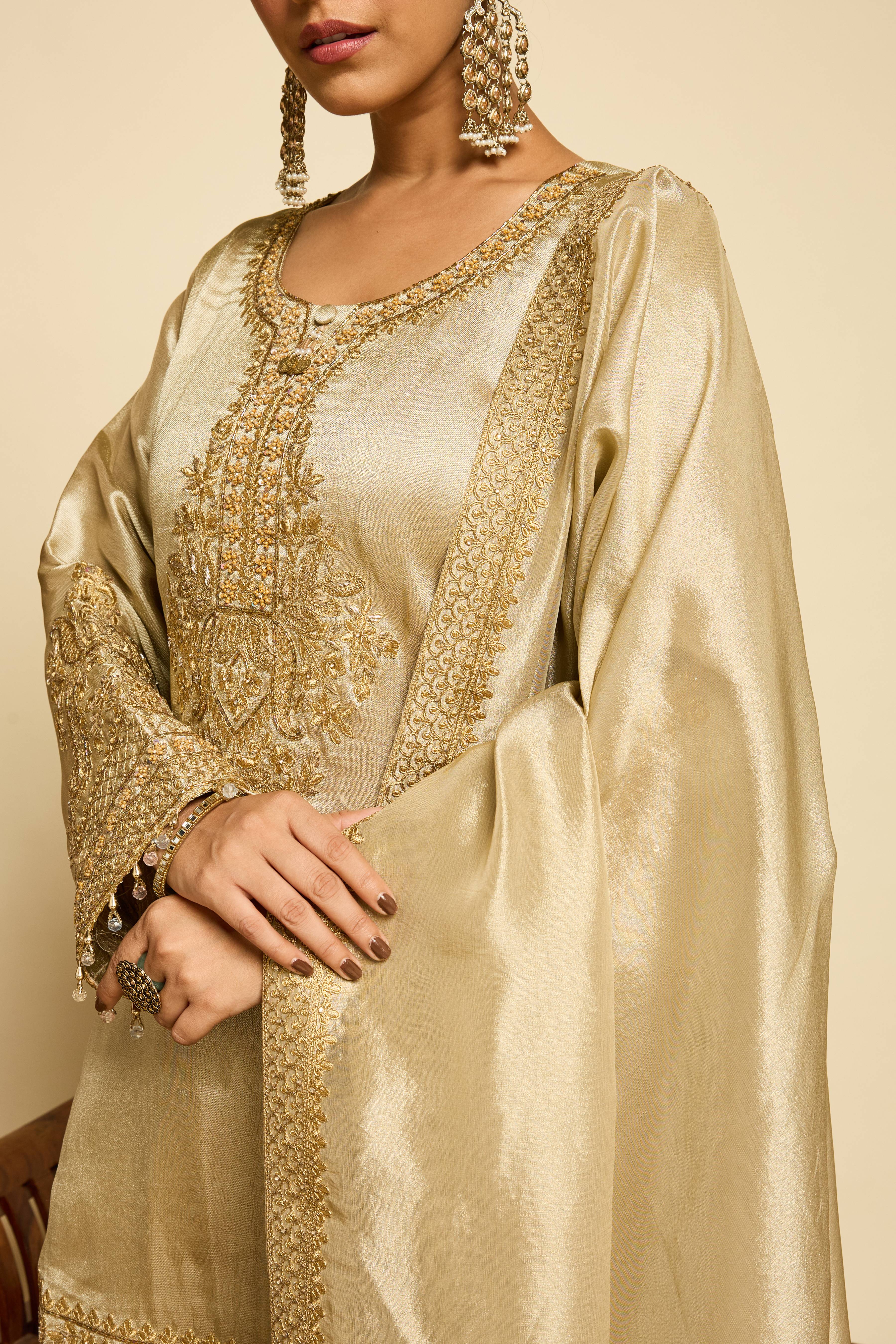 Malang Champagne Silk Sharara Set - Image 5