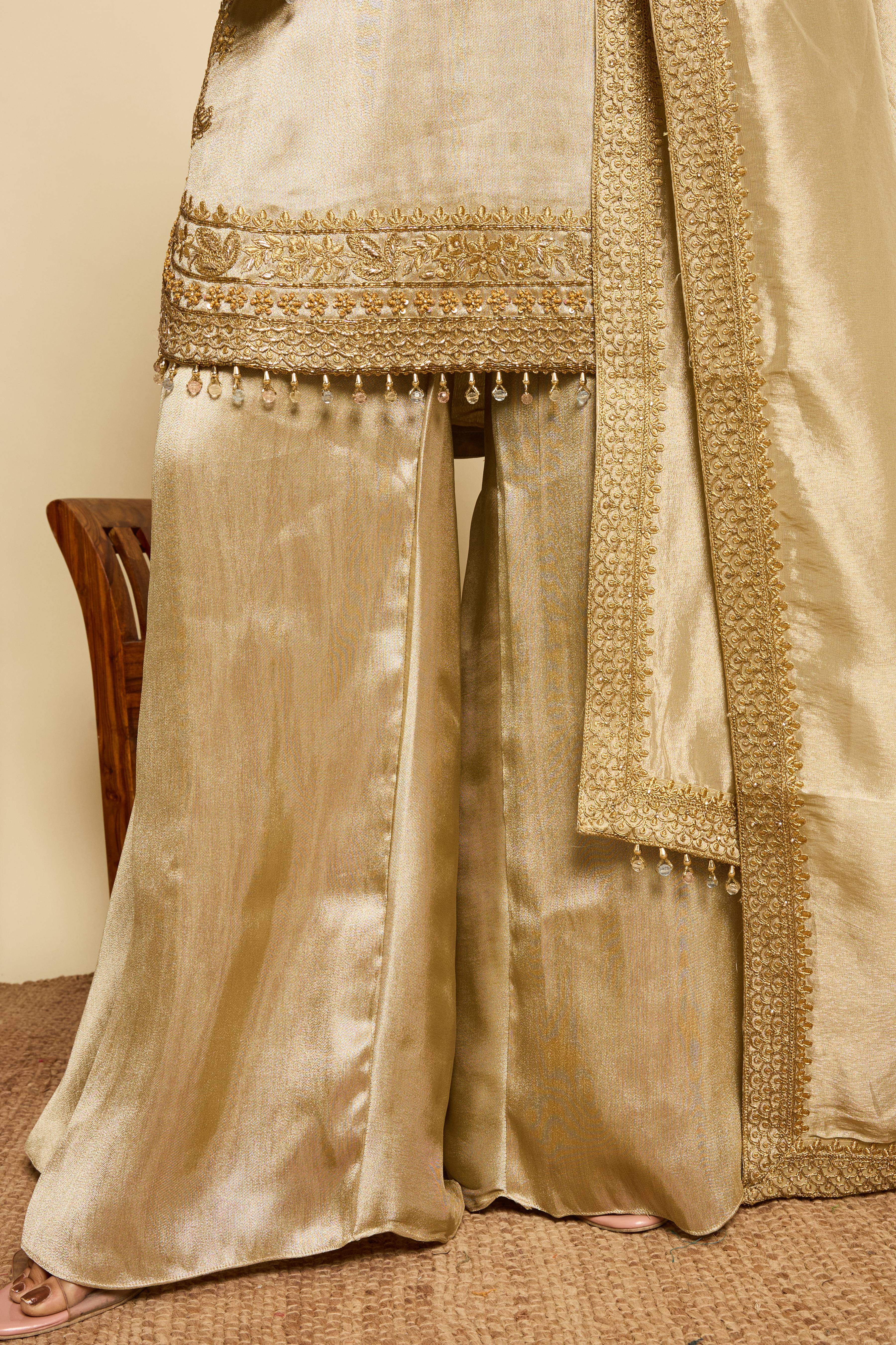 Malang Champagne Silk Sharara Set - Image 7