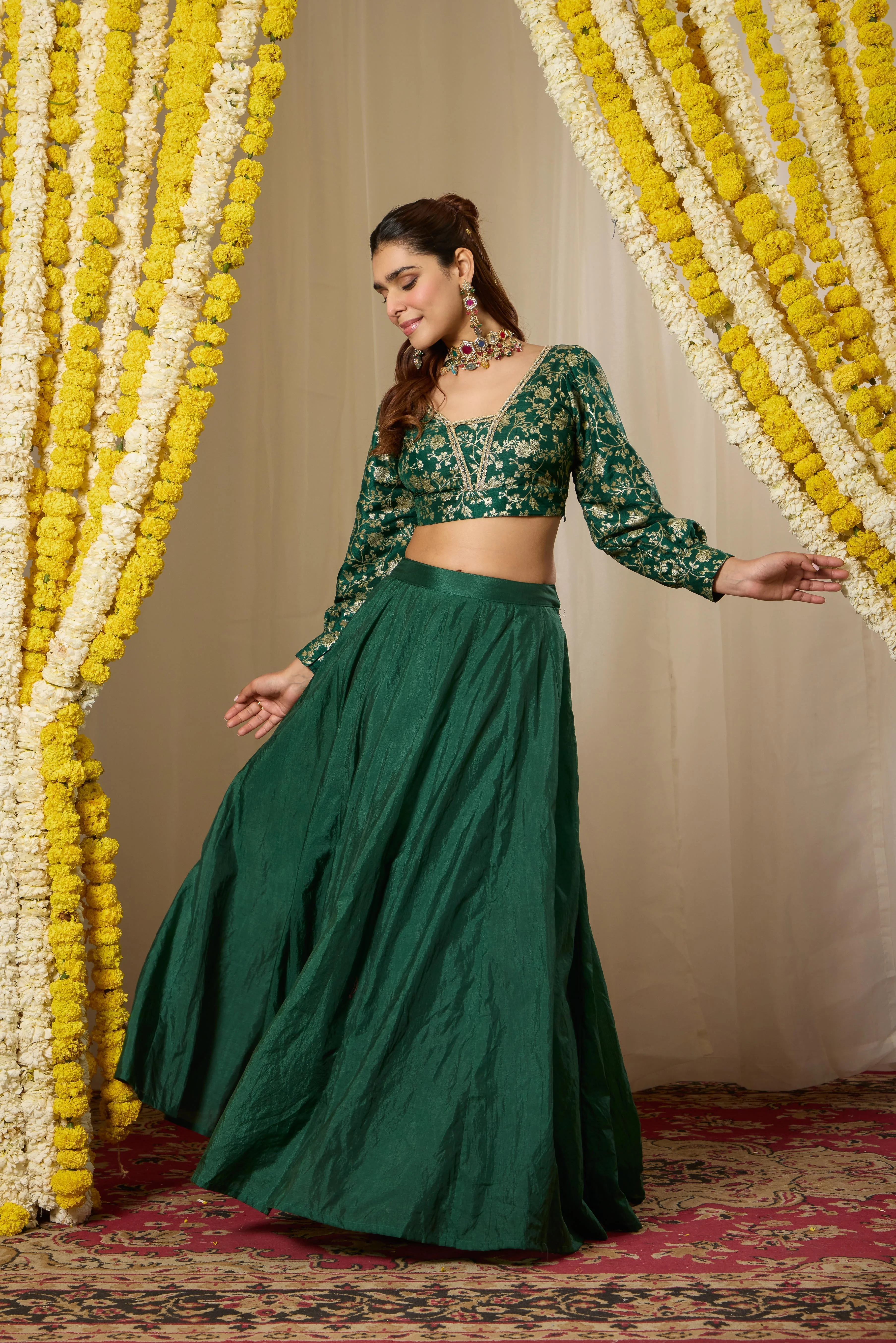 Malang Deep Emerald Lehenga Set - Image 3