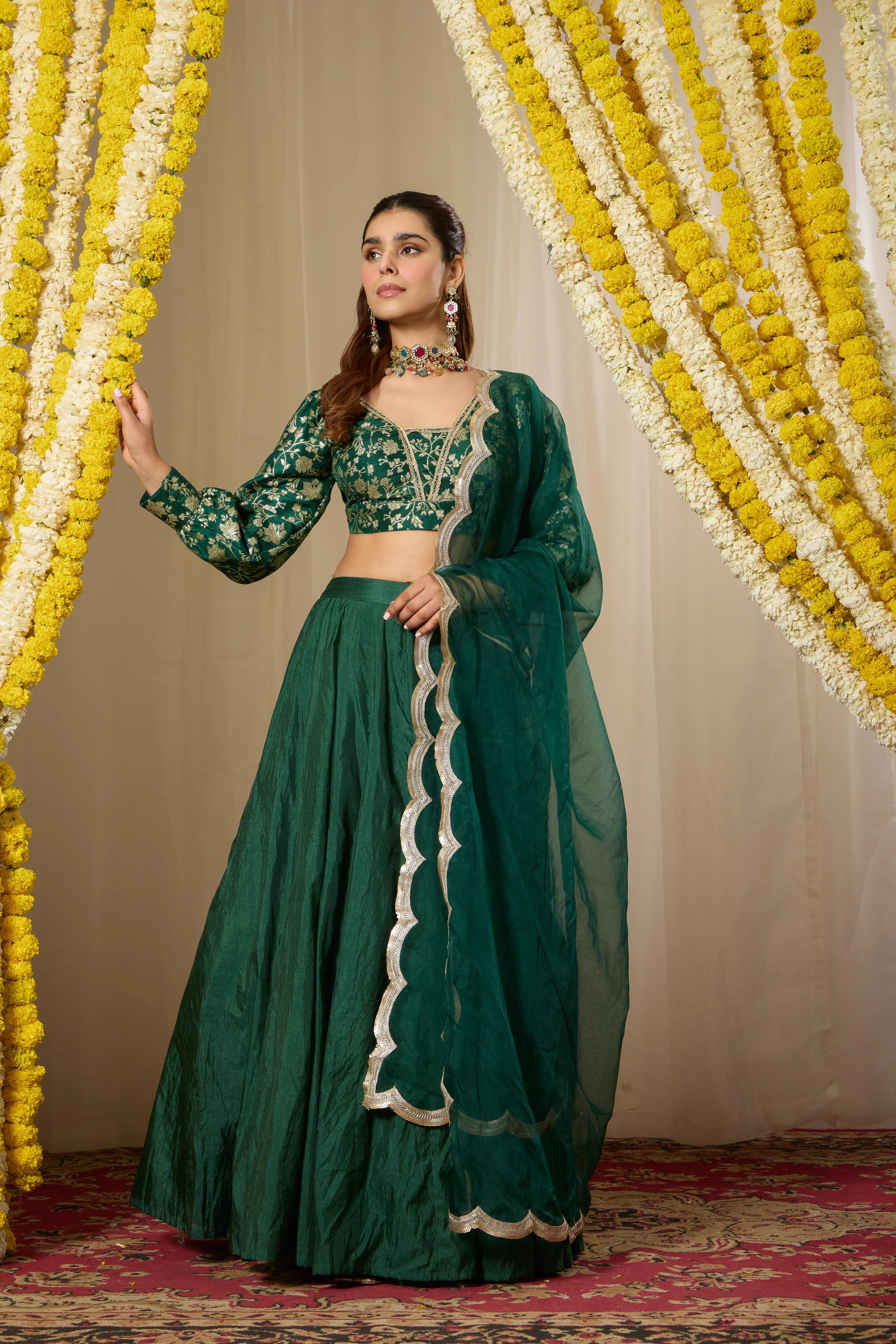 Malang Deep Emerald Lehenga Set - Image 4