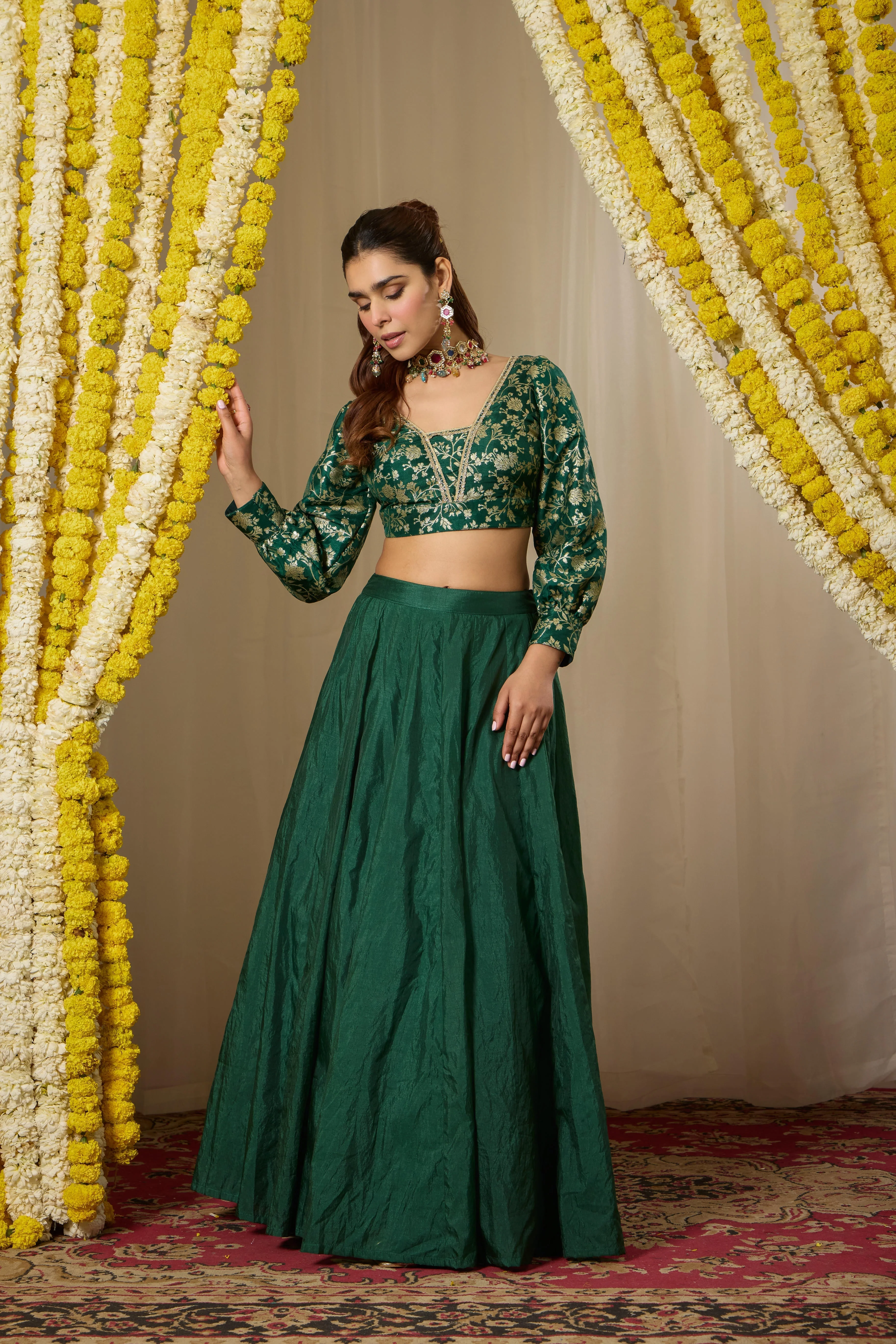 Malang Deep Emerald Lehenga Set - Image 5