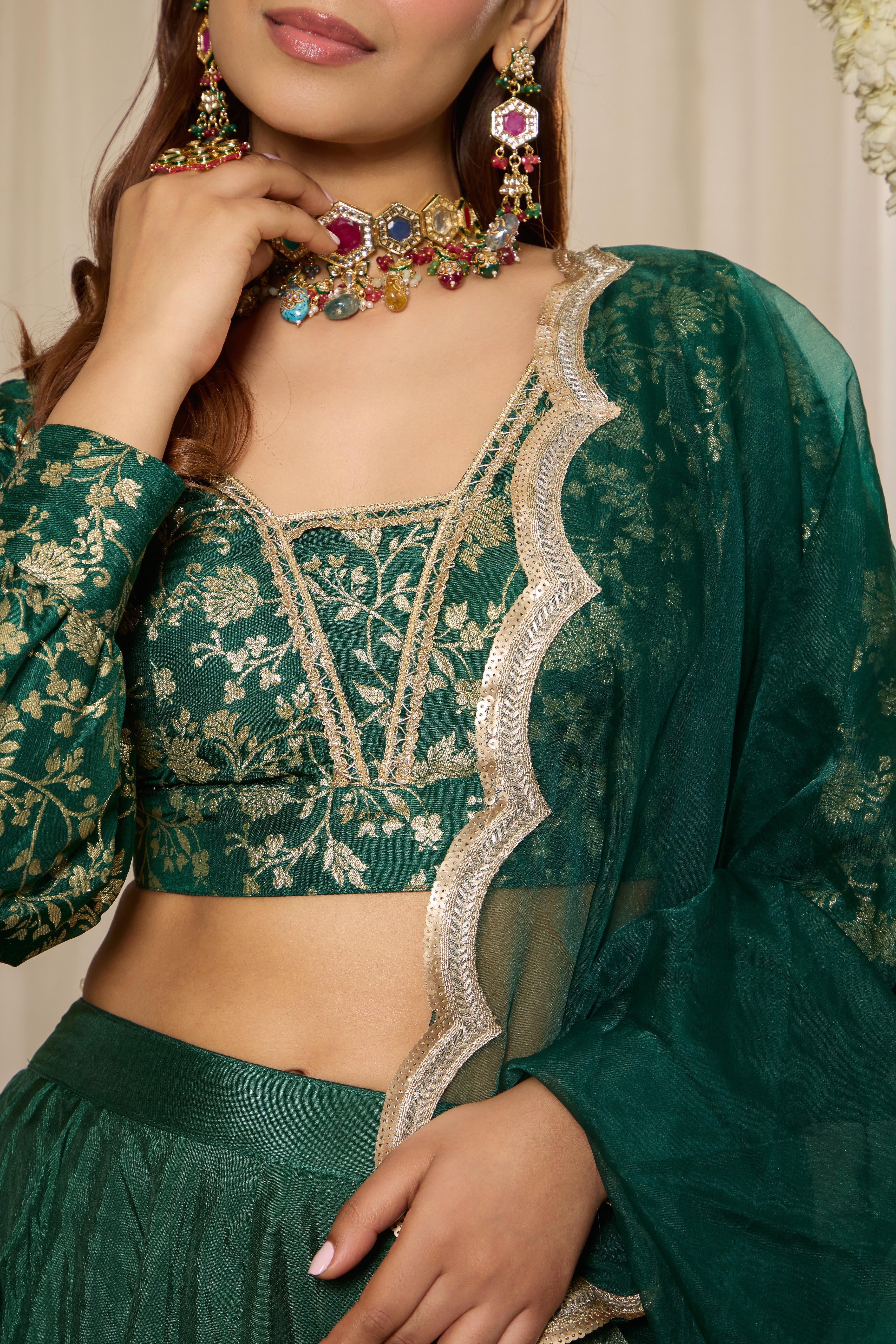 Malang Deep Emerald Lehenga Set - Image 6
