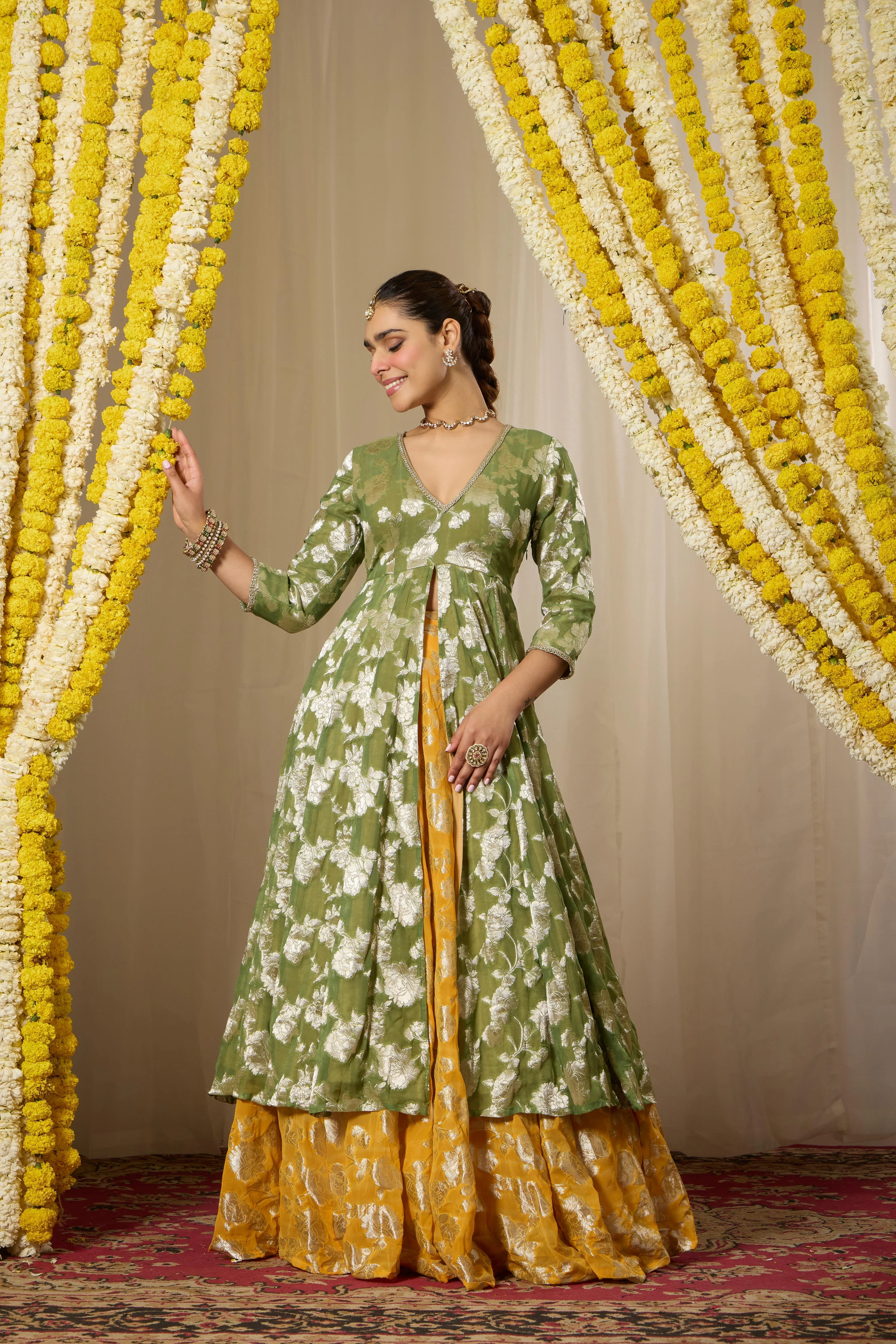 Malang Green Contrast Anarkali Lehenga Set - Image 2