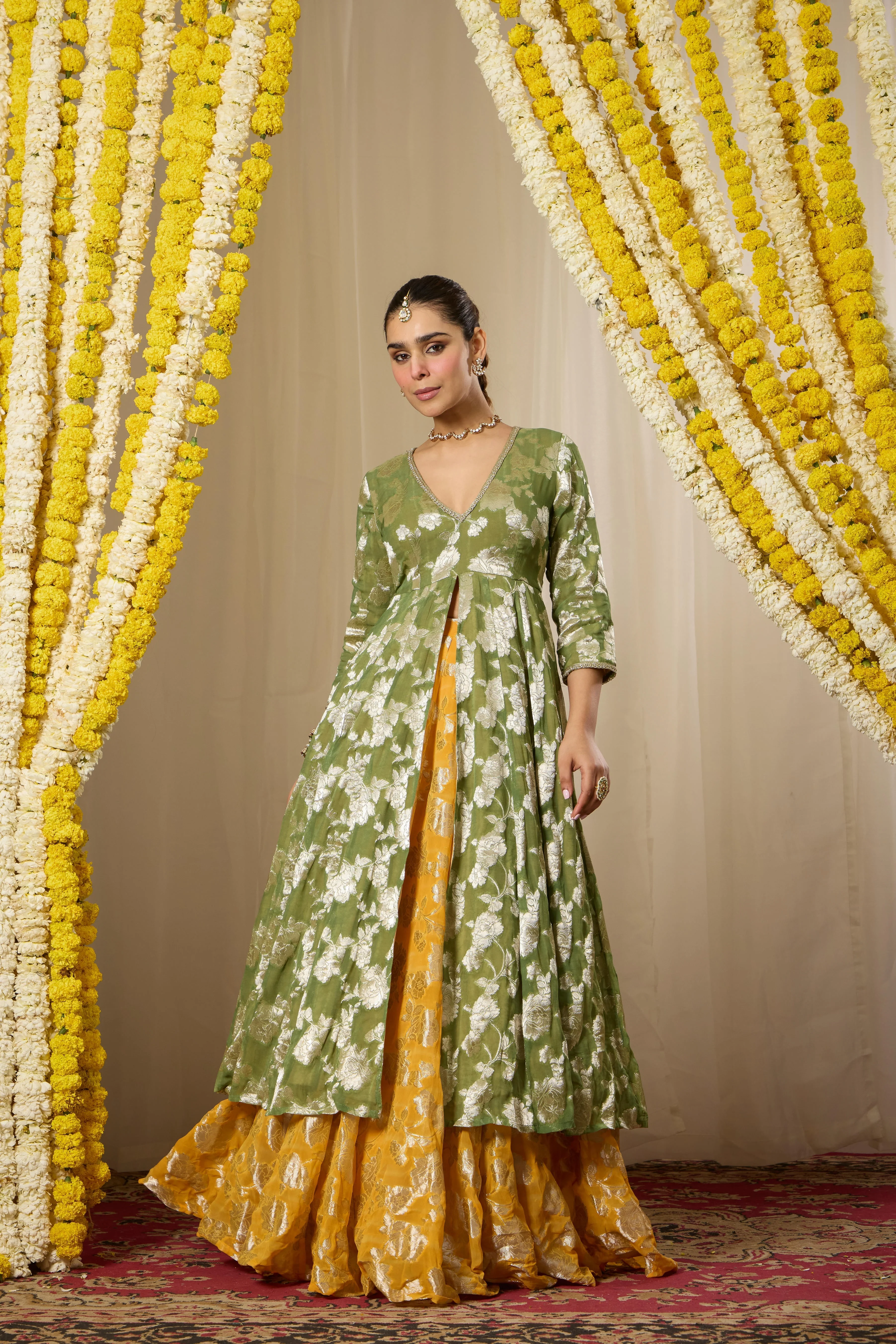 Malang Green Contrast Anarkali Lehenga Set - Image 3