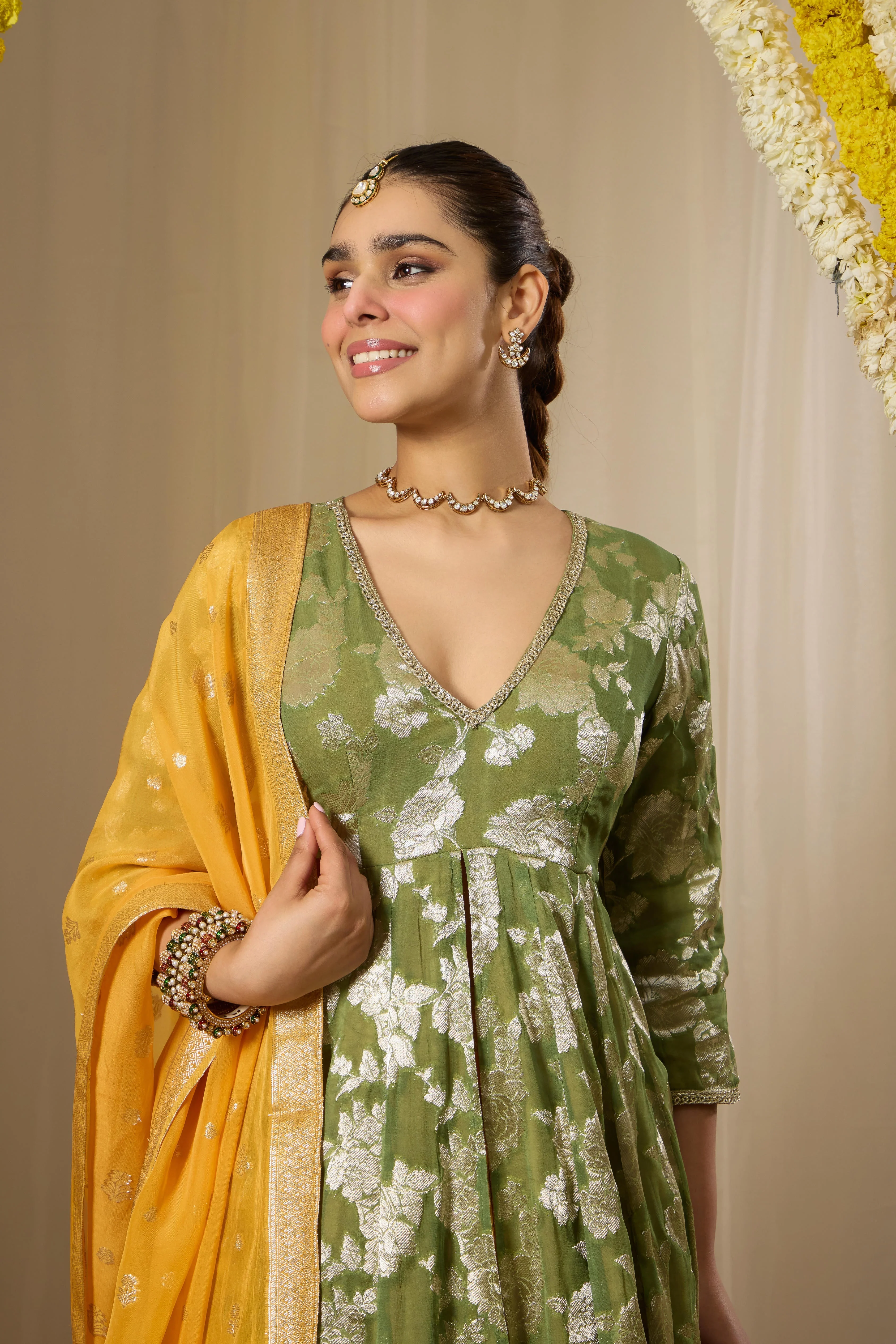 Malang Green Contrast Anarkali Lehenga Set - Image 4