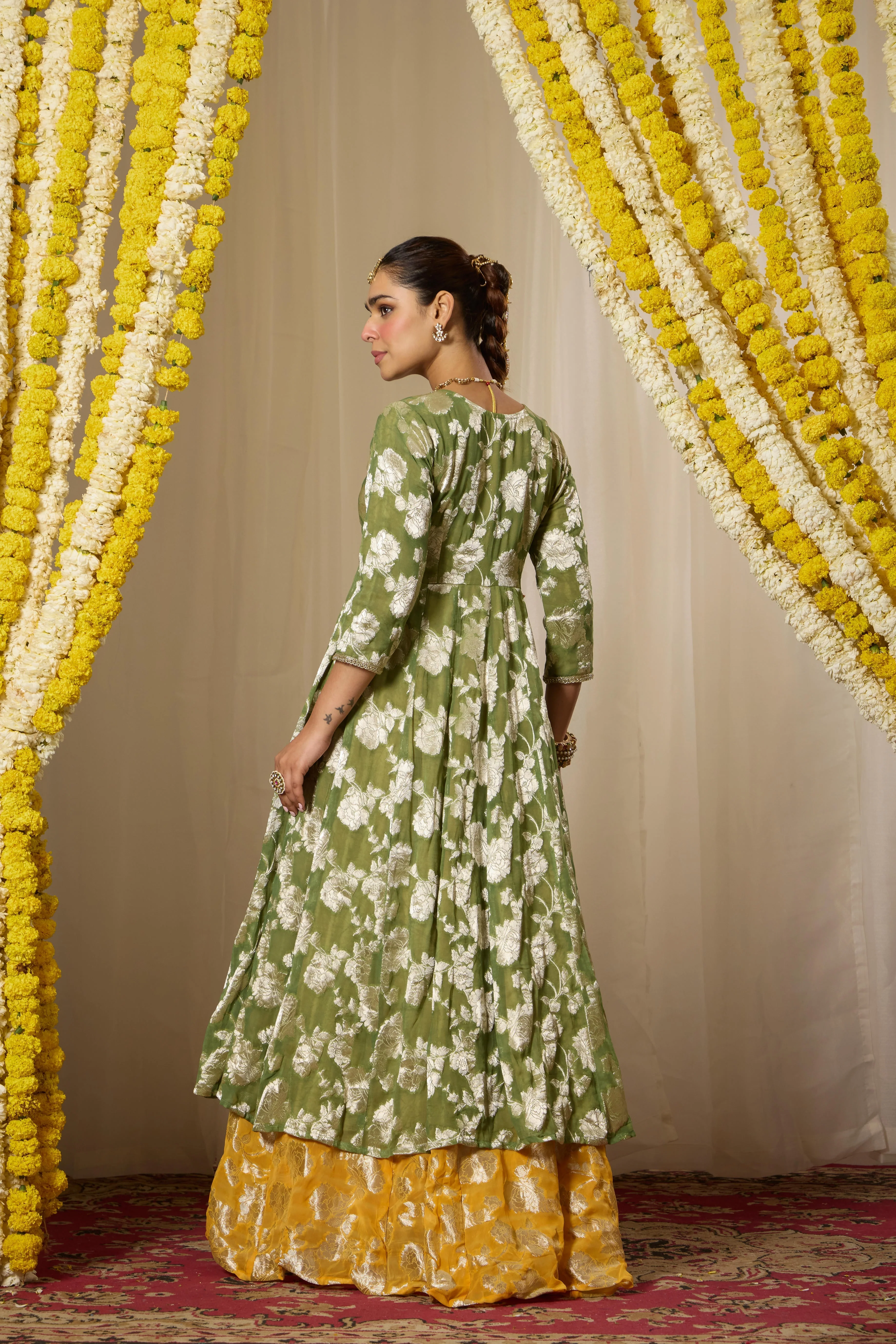 Malang Green Contrast Anarkali Lehenga Set - Image 5