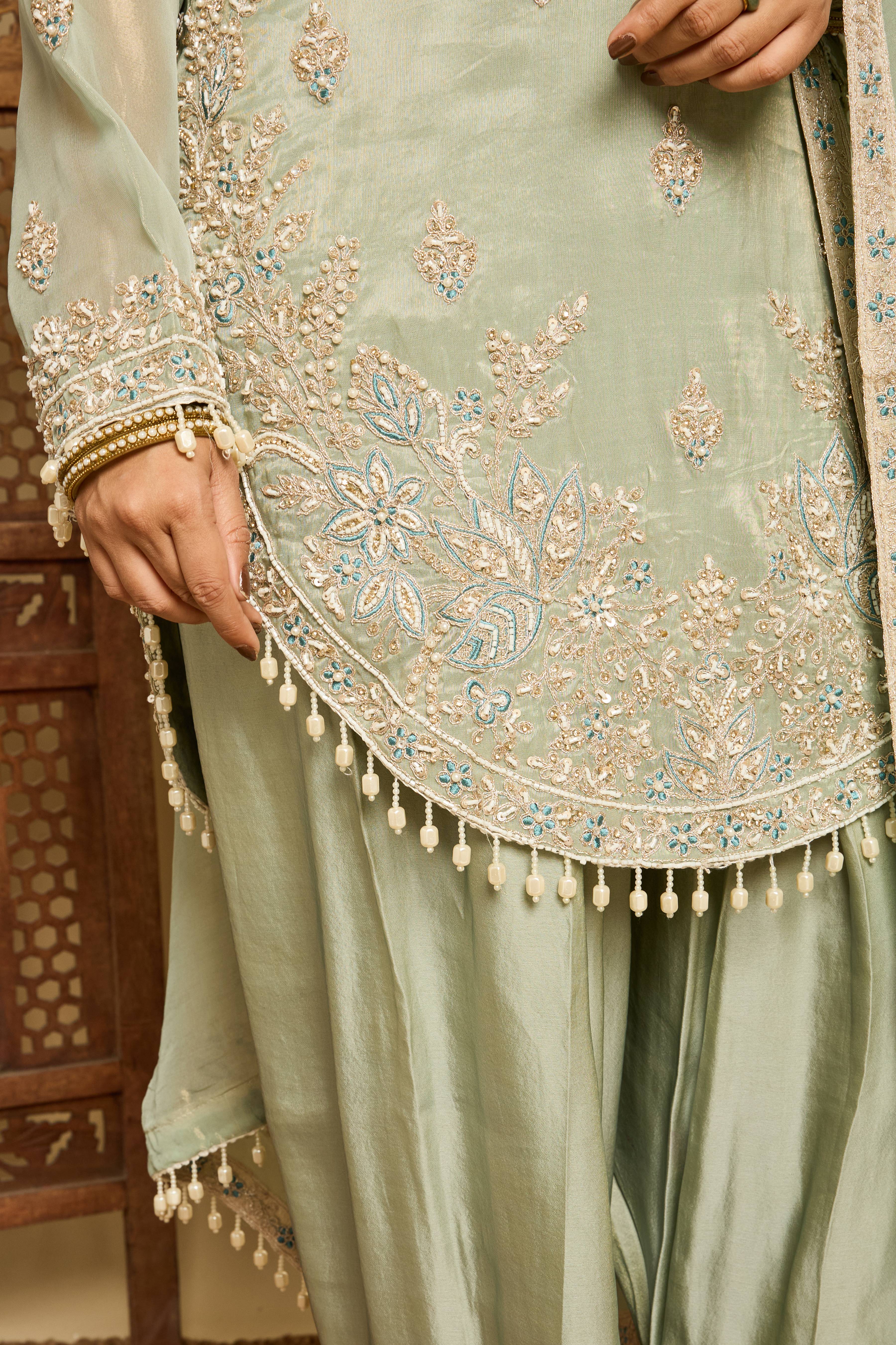 Malang Ice Blue Organza Sharara Set - Image 6