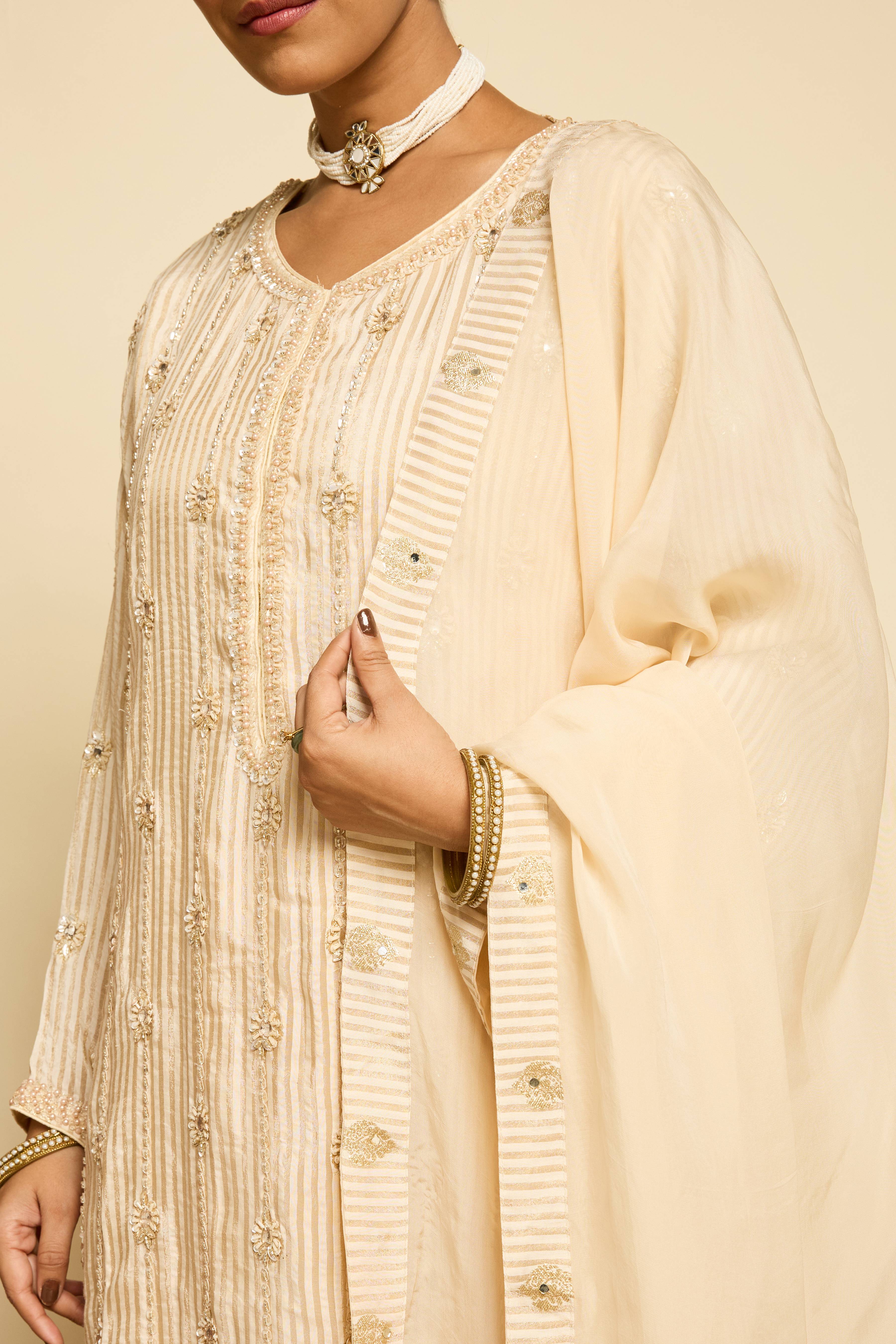 Malang Ivory Stripe Sharara Set - Image 3