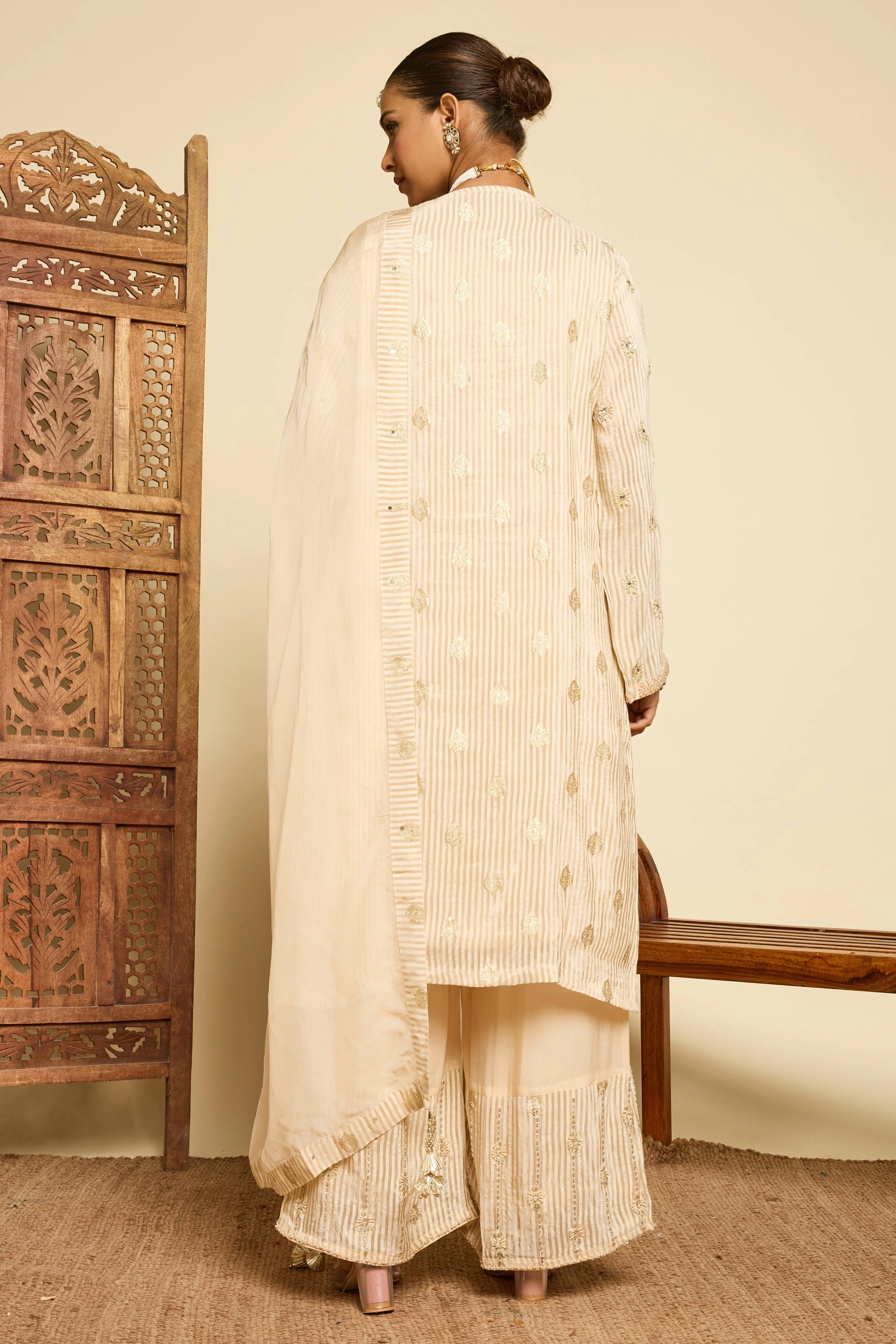 Malang Ivory Stripe Sharara Set - Image 4