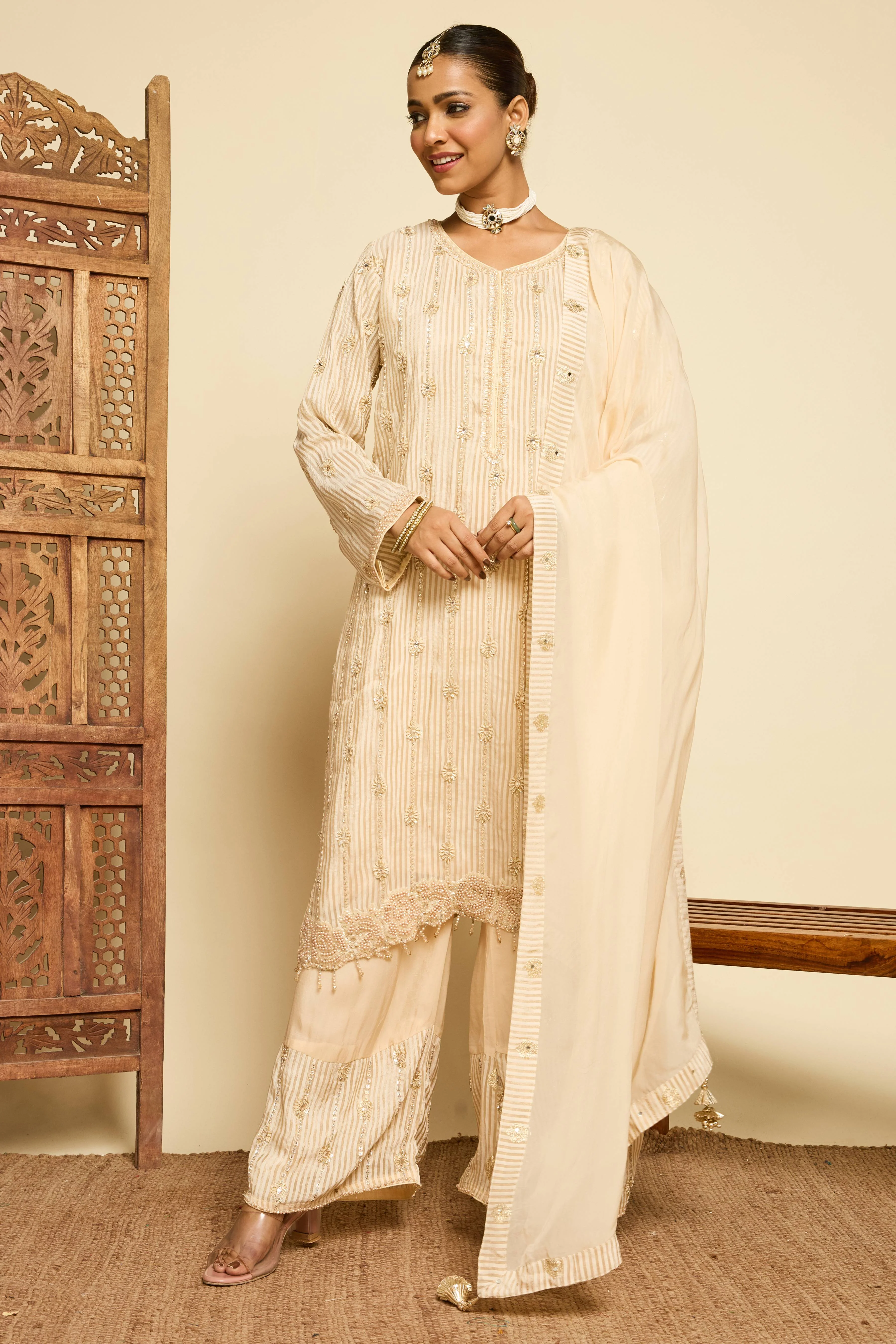 Malang Ivory Stripe Sharara Set - Image 5