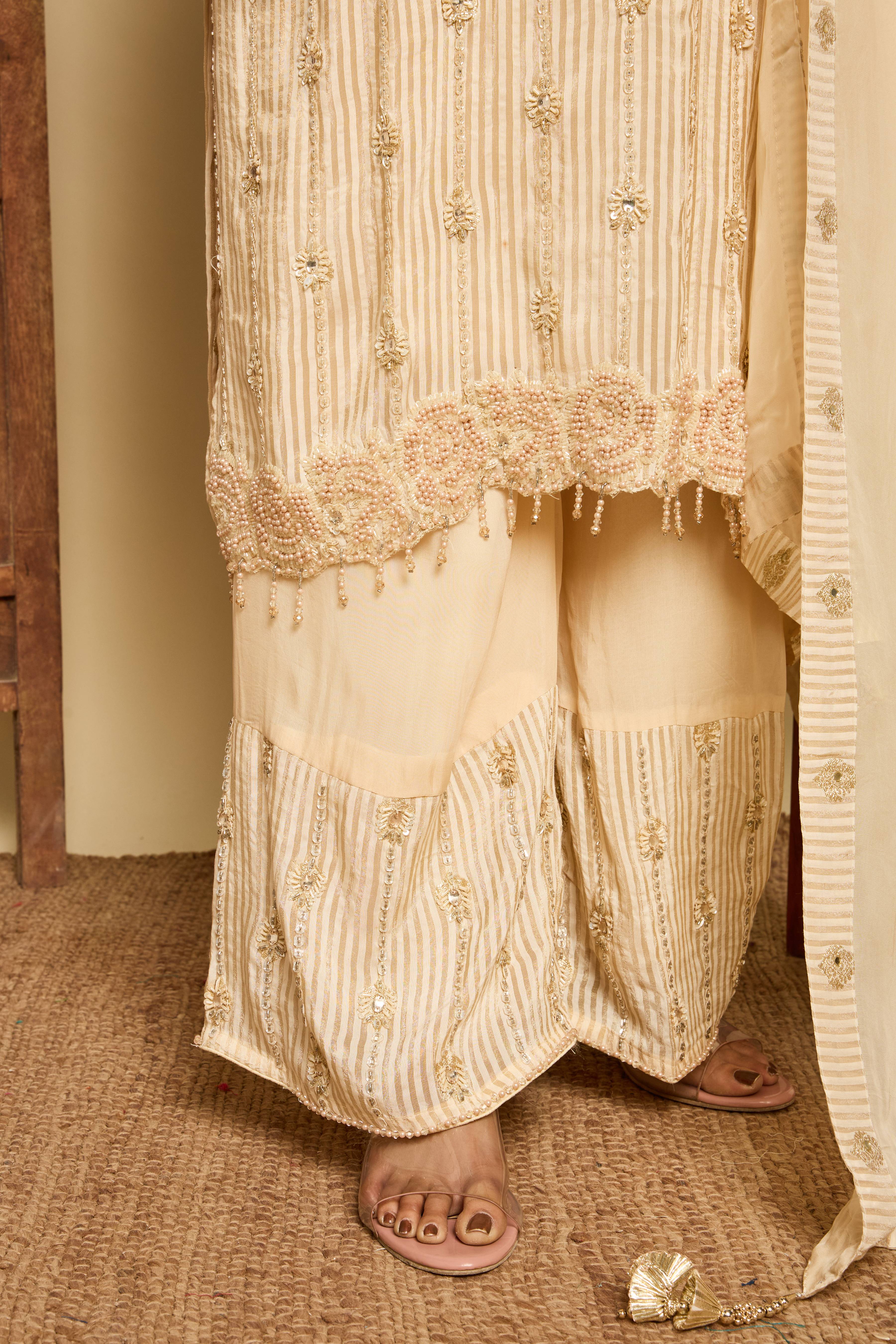 Malang Ivory Stripe Sharara Set - Image 7